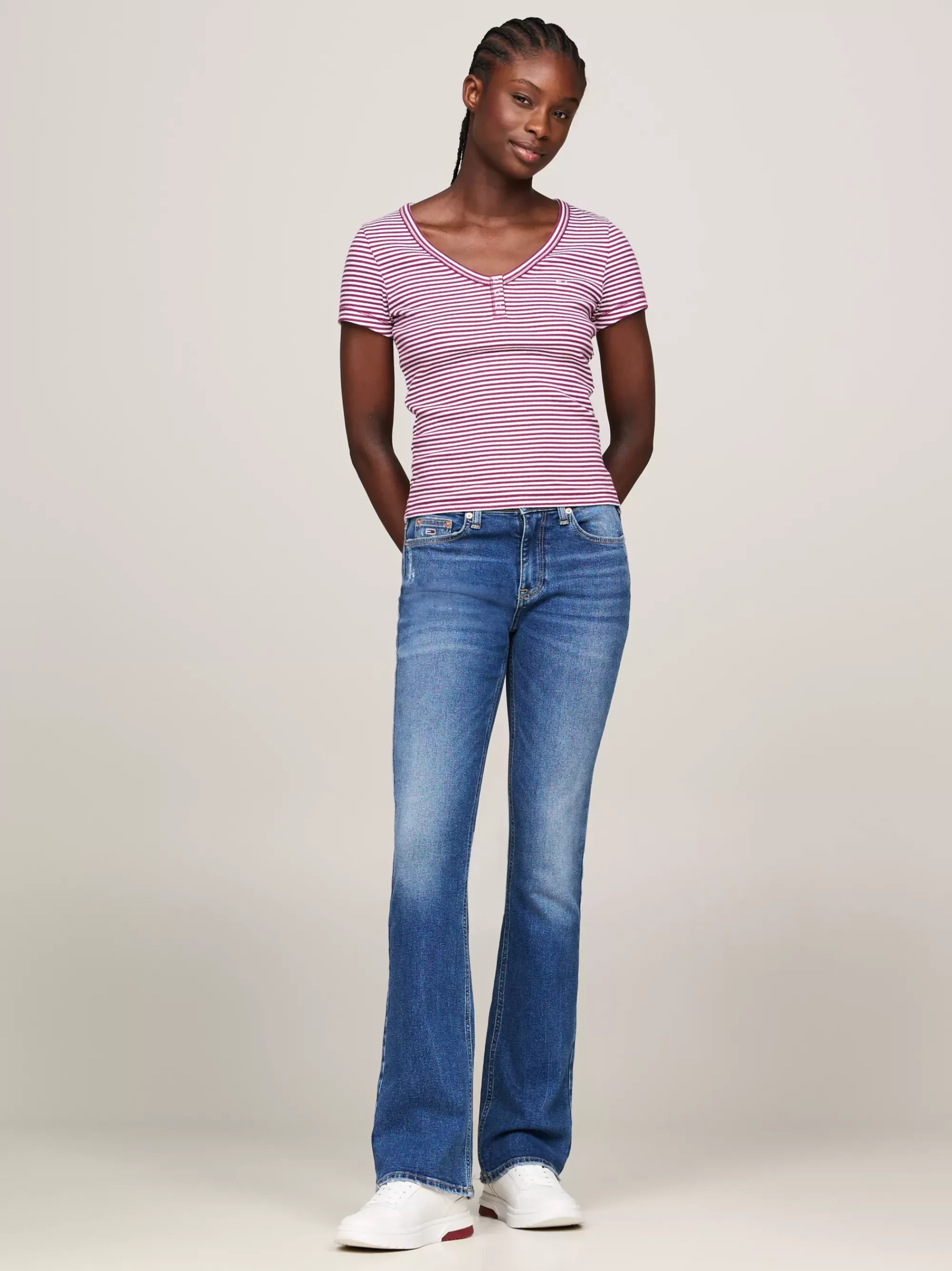 T-Shirts*Tommy Hilfiger Slim Fit T-shirt Met Henley-hals En Strepen VALLEY GRAPE / MULTI