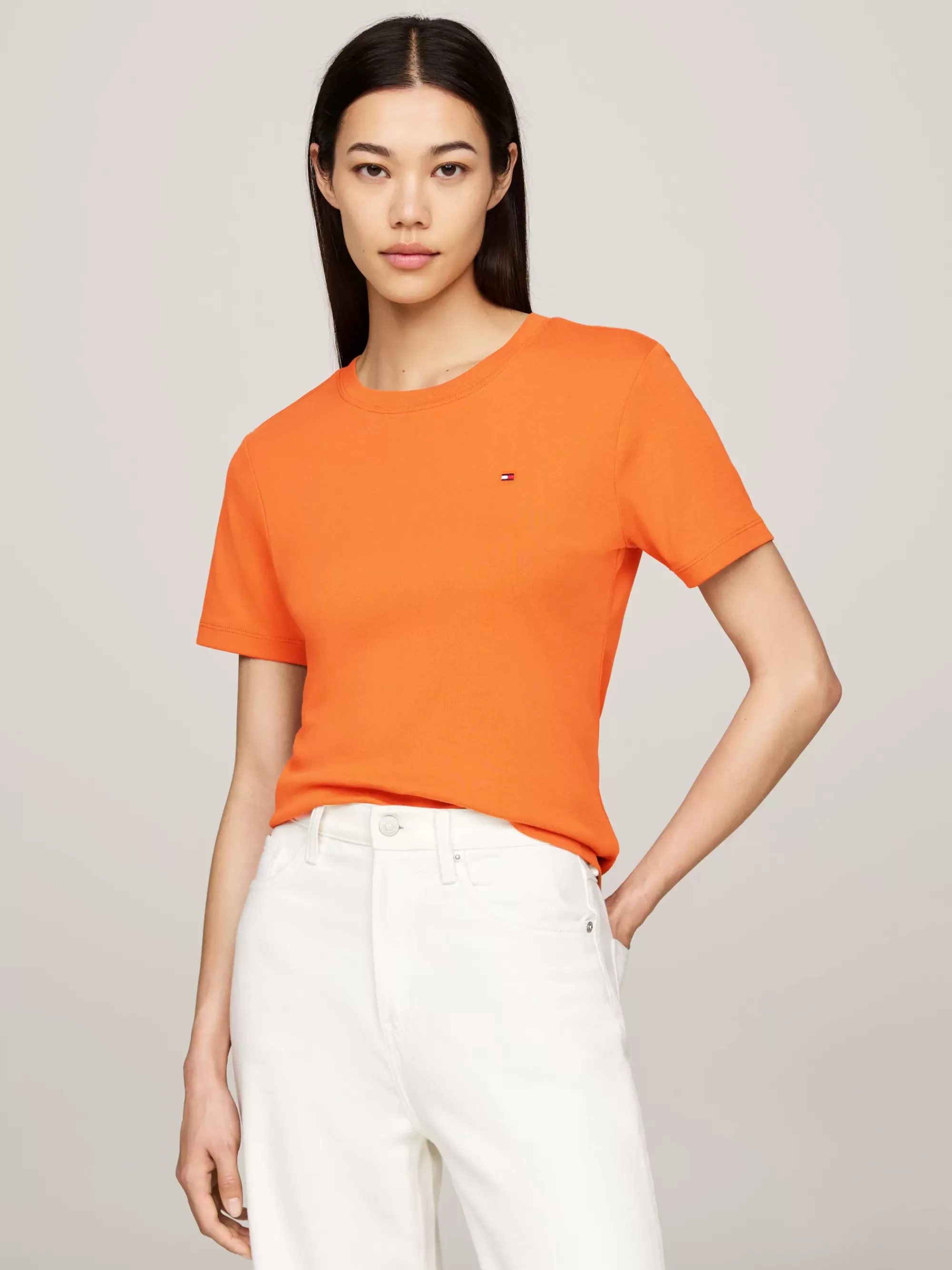 T-Shirts*Tommy Hilfiger Slim Fit T-shirt Met Ronde Hals AUTUMN ORANGE