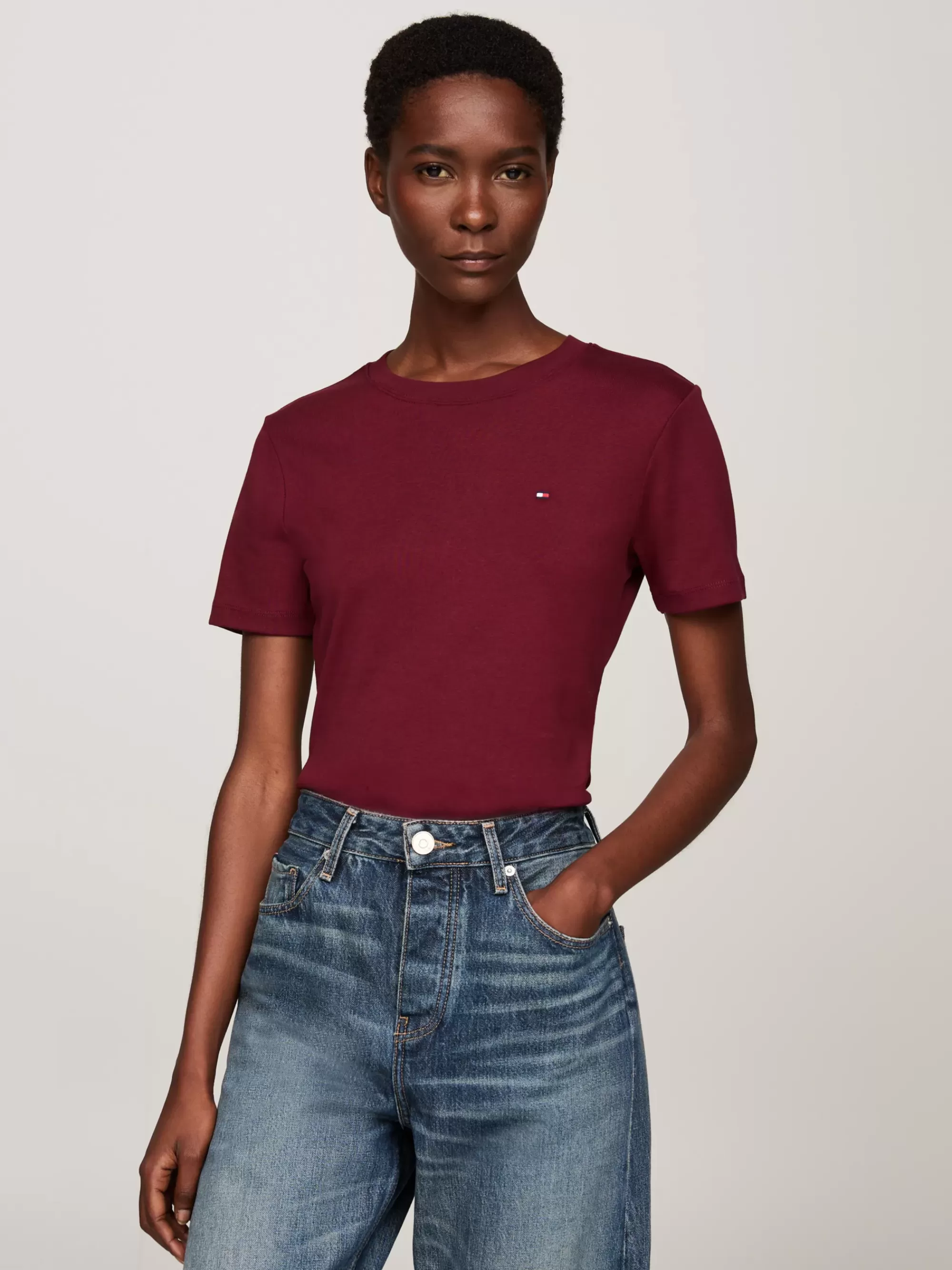 T-Shirts*Tommy Hilfiger Slim Fit T-shirt Met Ronde Hals DEEP ROUGE