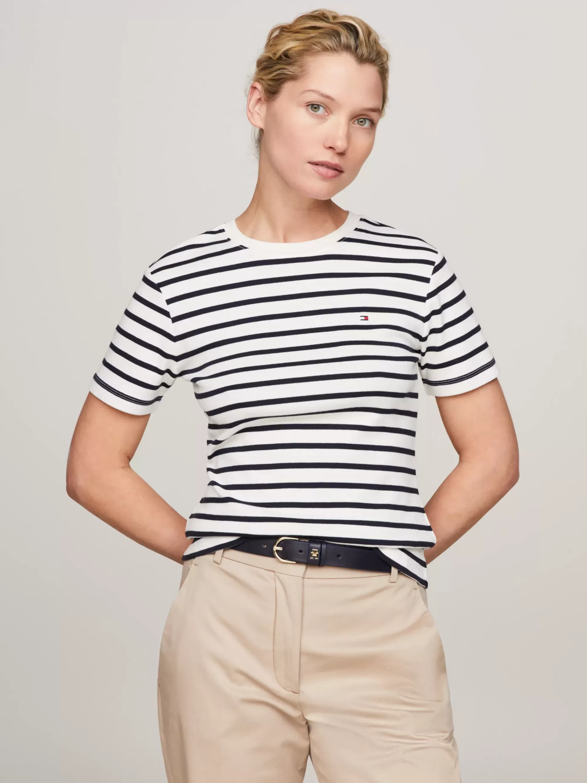 T-Shirts*Tommy Hilfiger Slim Fit T-shirt Met Ronde Hals BRETON ECRU/DESERT SKY