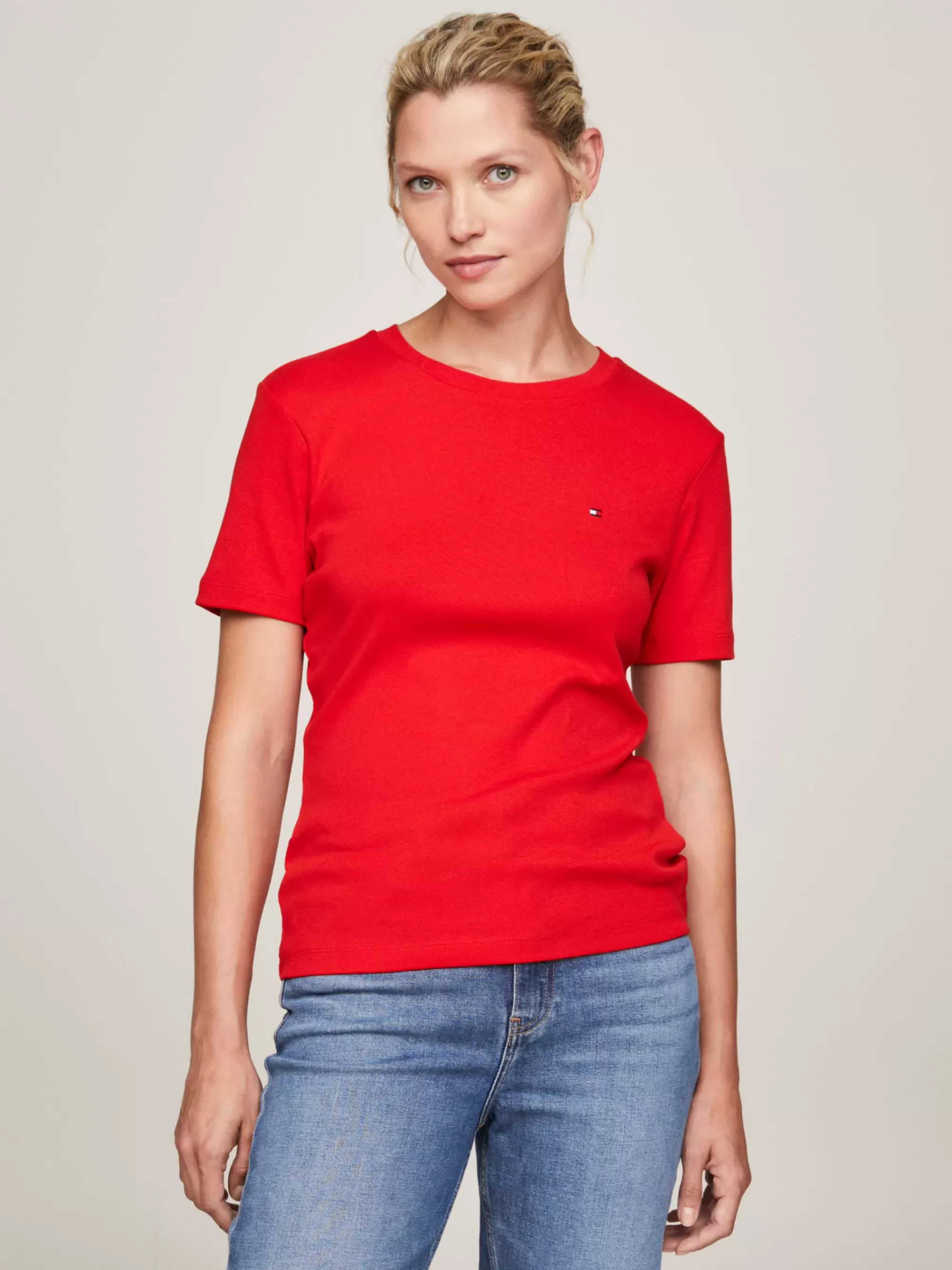 T-Shirts*Tommy Hilfiger Slim Fit T-shirt Met Ronde Hals FIERCE RED