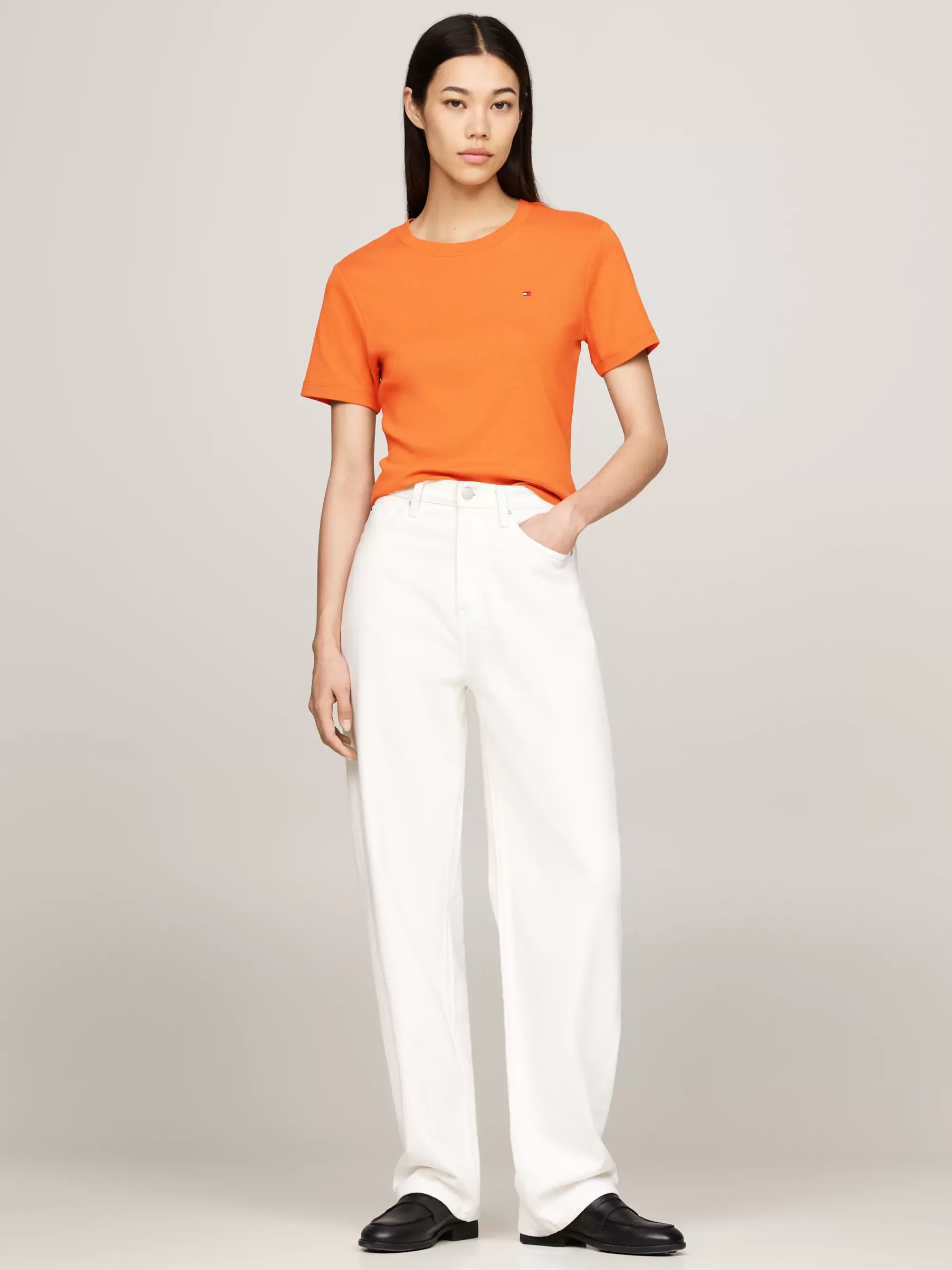 T-Shirts*Tommy Hilfiger Slim Fit T-shirt Met Ronde Hals AUTUMN ORANGE