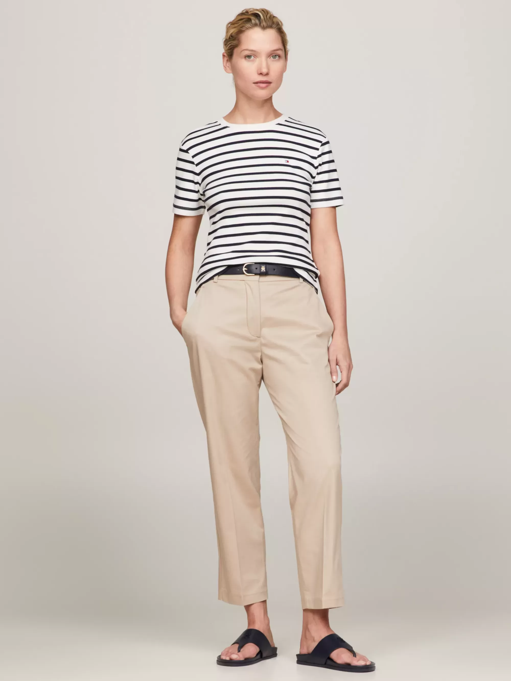 T-Shirts*Tommy Hilfiger Slim Fit T-shirt Met Ronde Hals BRETON ECRU/DESERT SKY