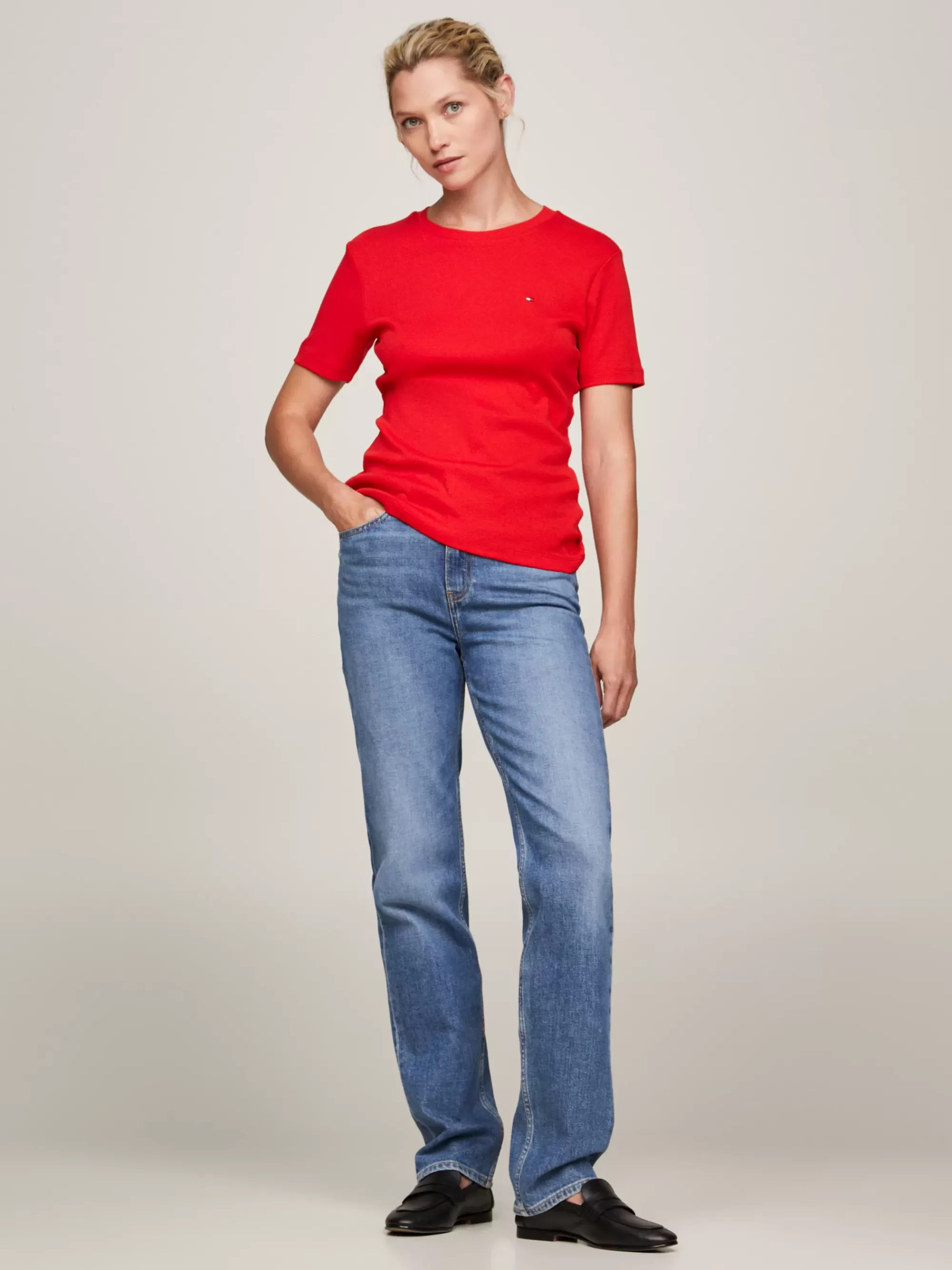 T-Shirts*Tommy Hilfiger Slim Fit T-shirt Met Ronde Hals FIERCE RED