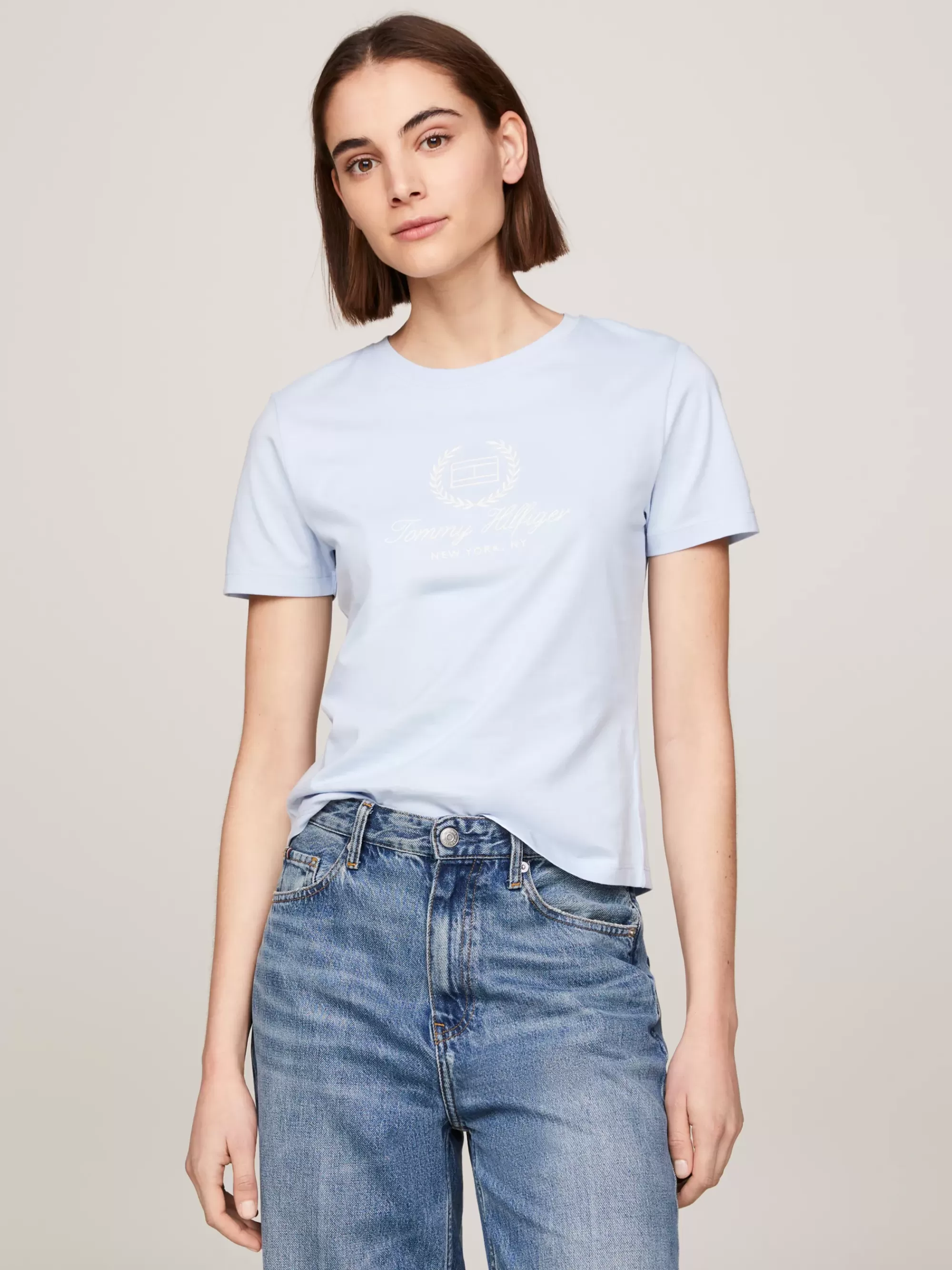T-Shirts*Tommy Hilfiger Slim Fit T-shirt Met Ronde Hals En Logo BREEZY BLUE