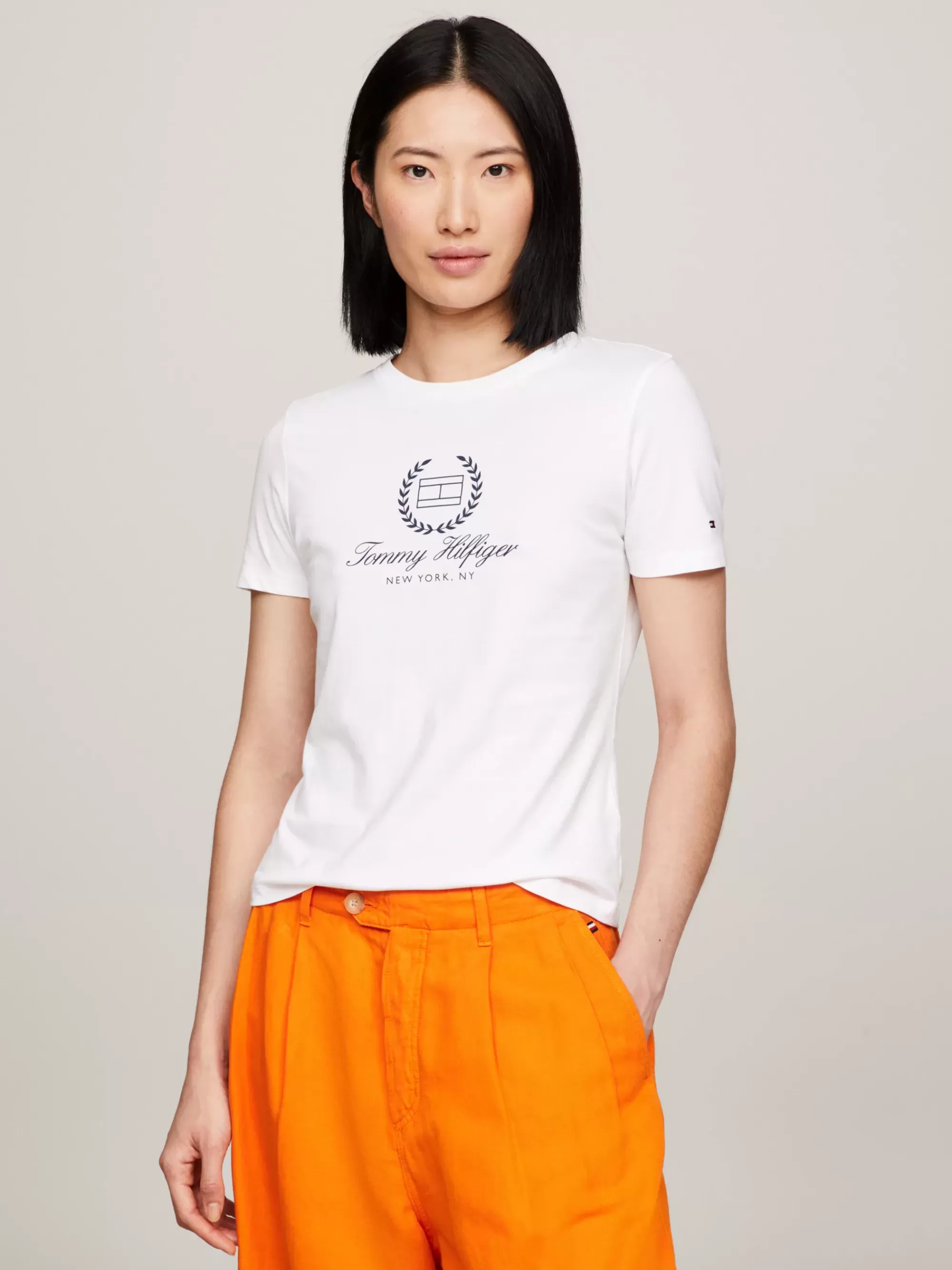 T-Shirts*Tommy Hilfiger Slim Fit T-shirt Met Ronde Hals En Logo TH OPTIC WHITE