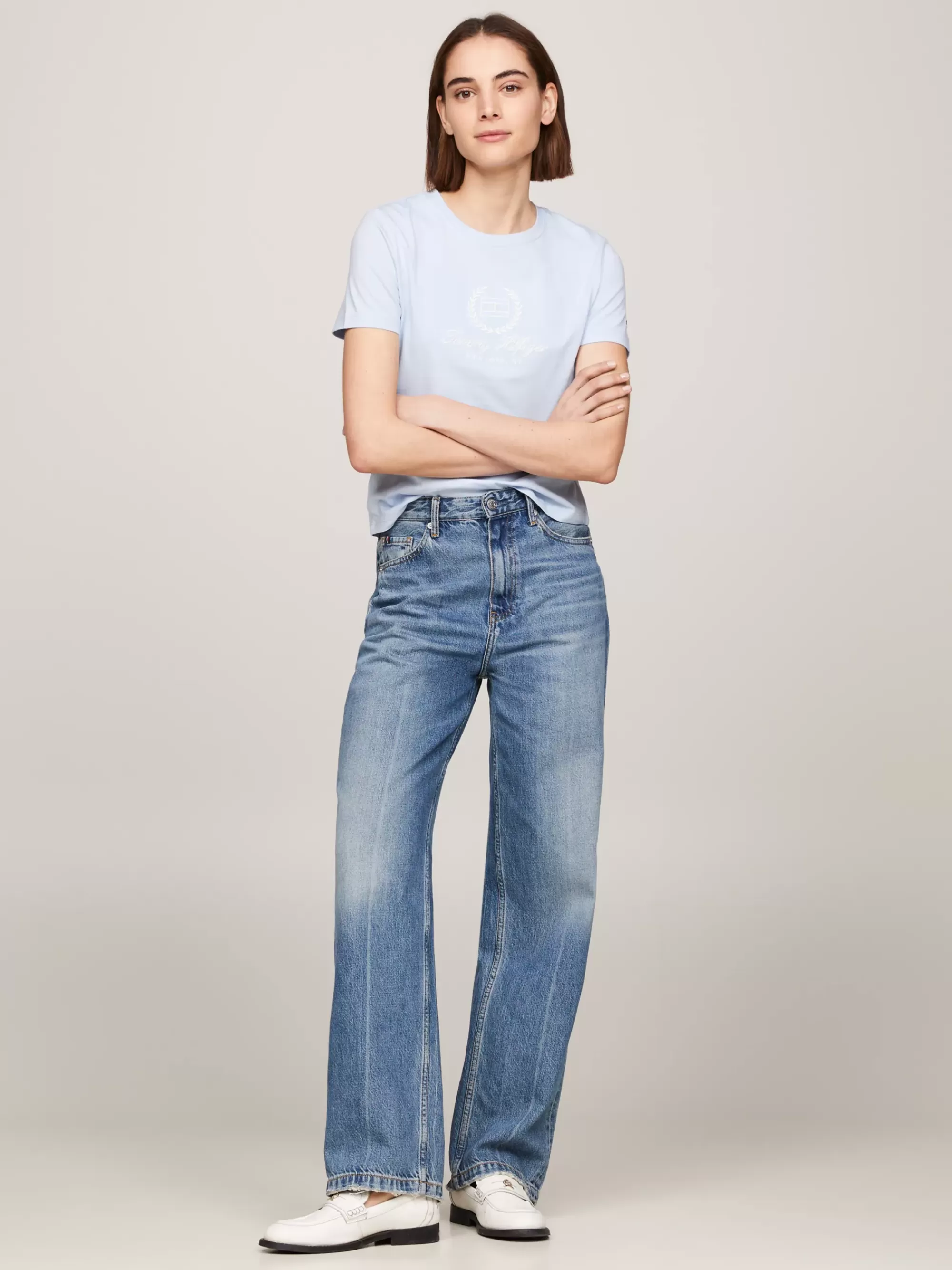 T-Shirts*Tommy Hilfiger Slim Fit T-shirt Met Ronde Hals En Logo BREEZY BLUE