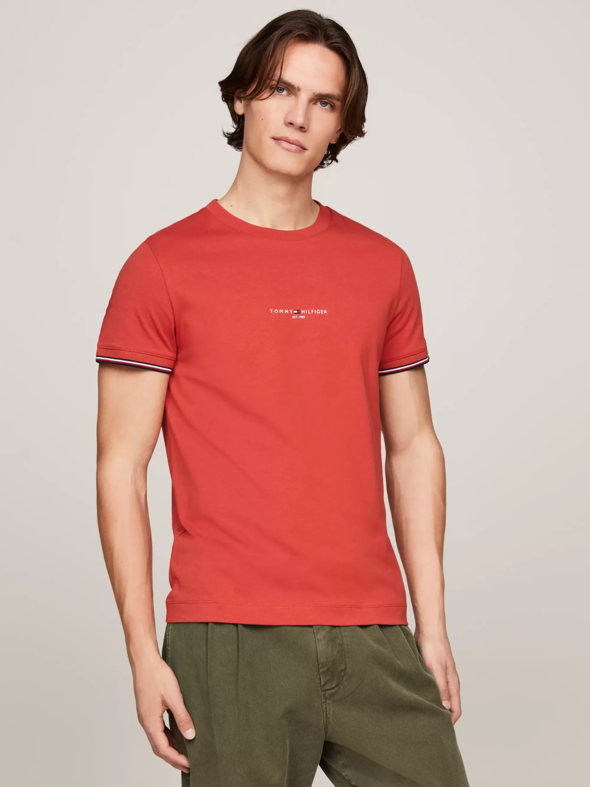 T-Shirts*Tommy Hilfiger Slim Fit T-shirt Met Signature-randen TERRA RED
