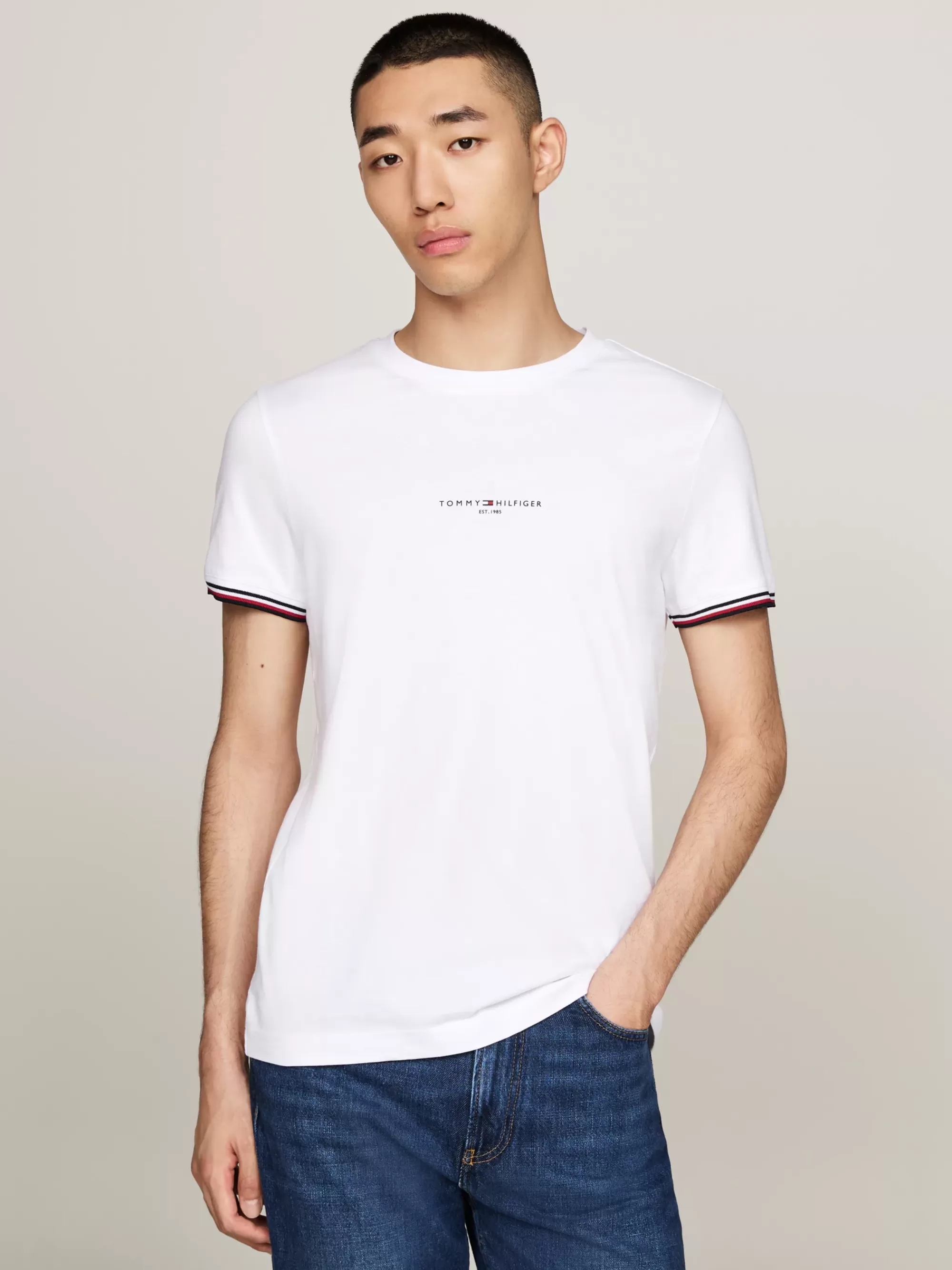 T-Shirts*Tommy Hilfiger Slim Fit T-shirt Met Signature-randen WHITE