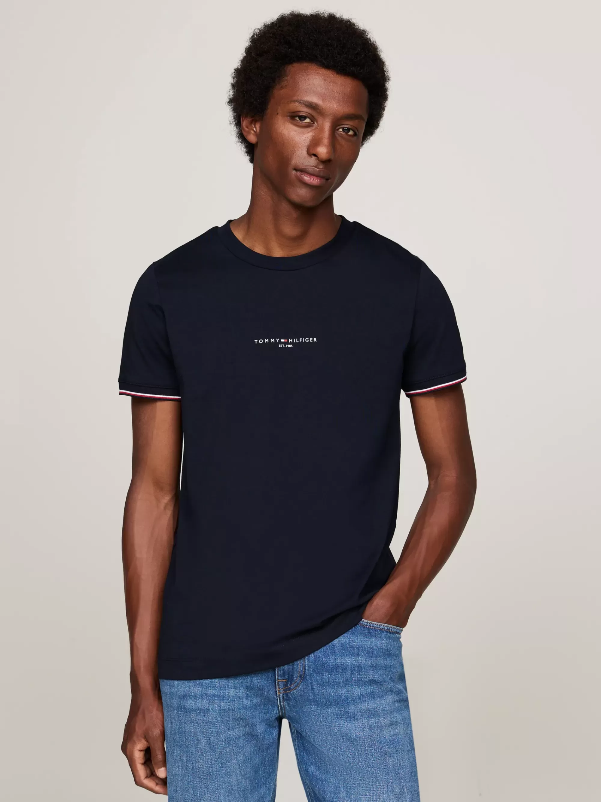 T-Shirts*Tommy Hilfiger Slim Fit T-shirt Met Signature-randen DESERT SKY