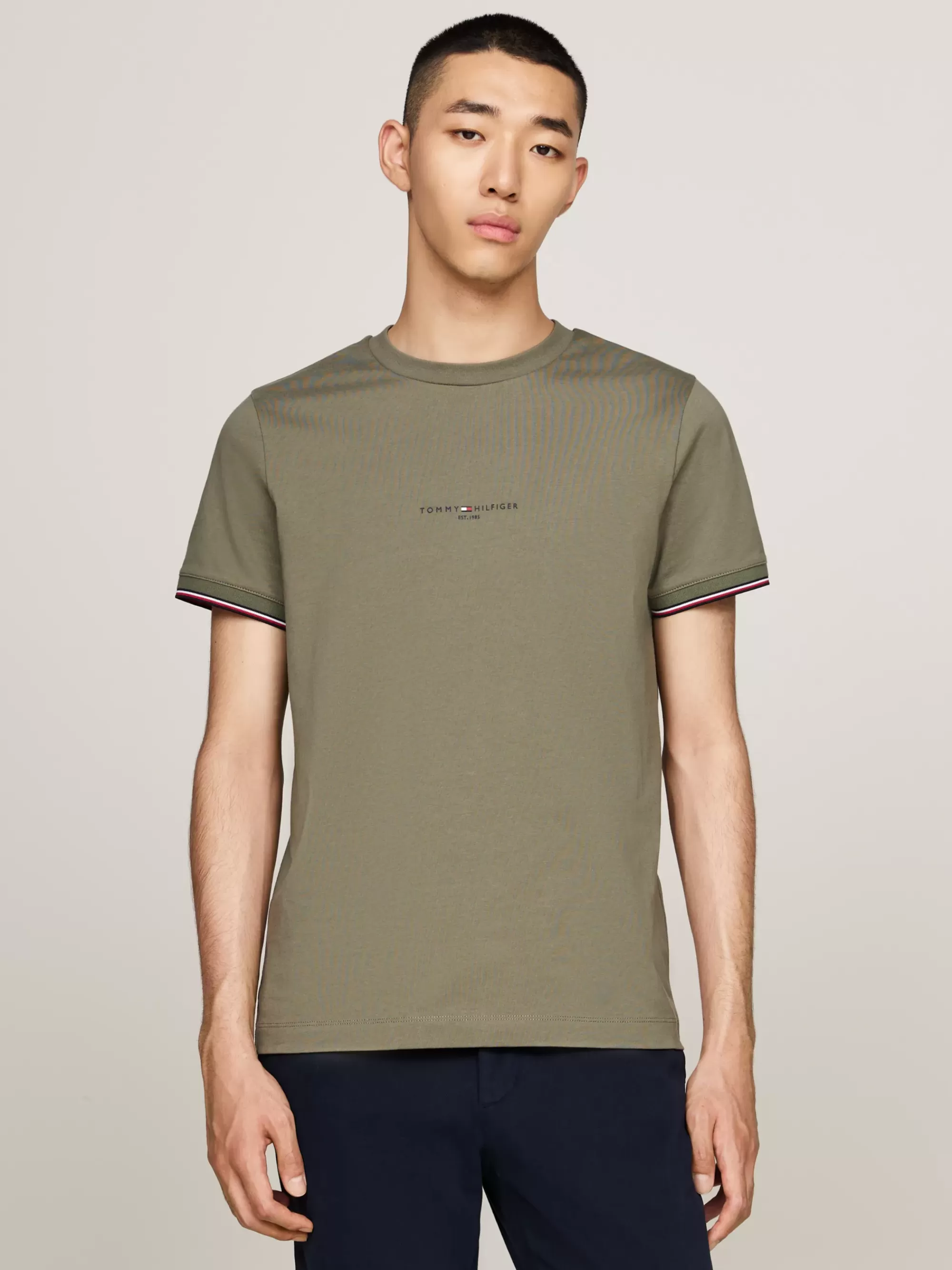 T-Shirts*Tommy Hilfiger Slim Fit T-shirt Met Signature-randen BATTLE GREEN