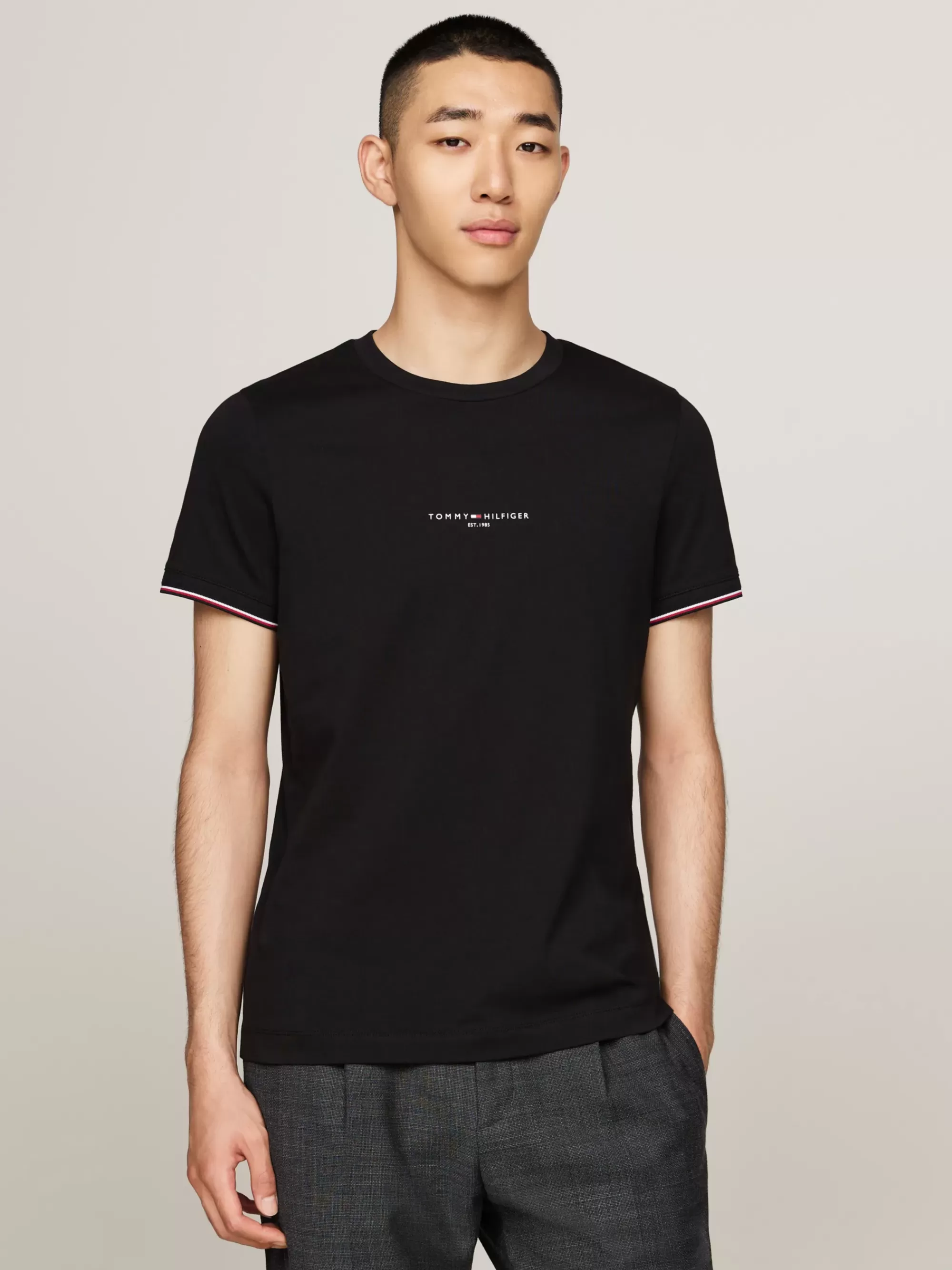 T-Shirts*Tommy Hilfiger Slim Fit T-shirt Met Signature-randen BLACK