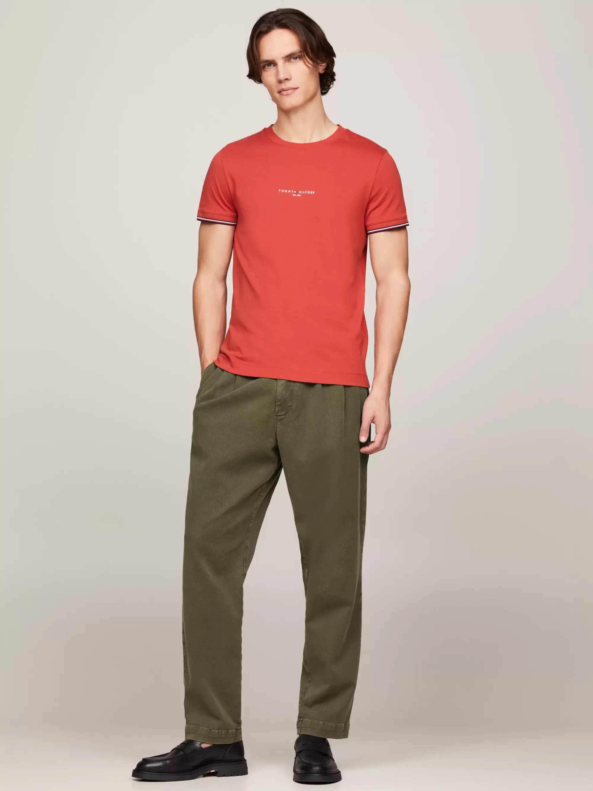 T-Shirts*Tommy Hilfiger Slim Fit T-shirt Met Signature-randen TERRA RED