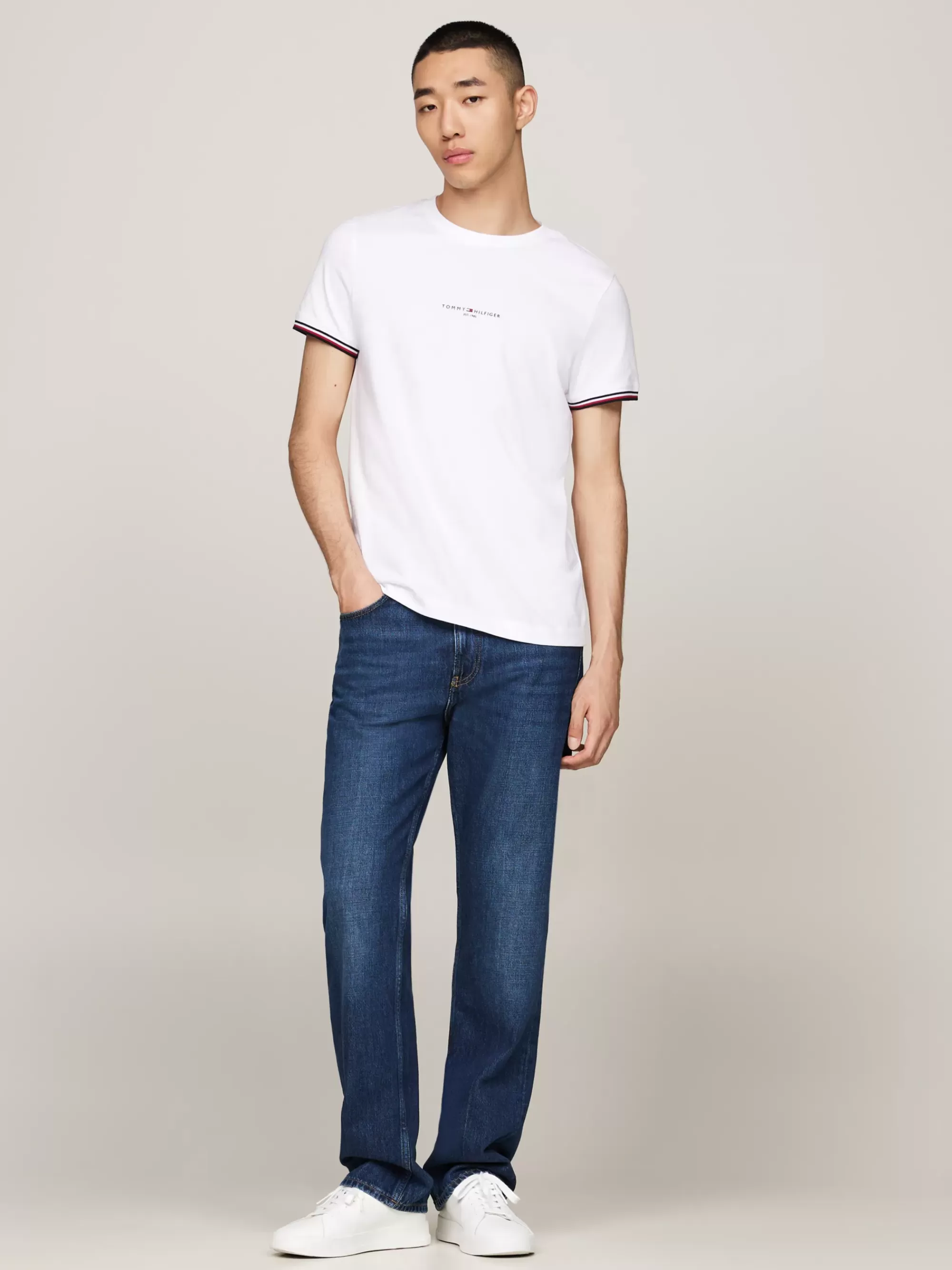 T-Shirts*Tommy Hilfiger Slim Fit T-shirt Met Signature-randen WHITE