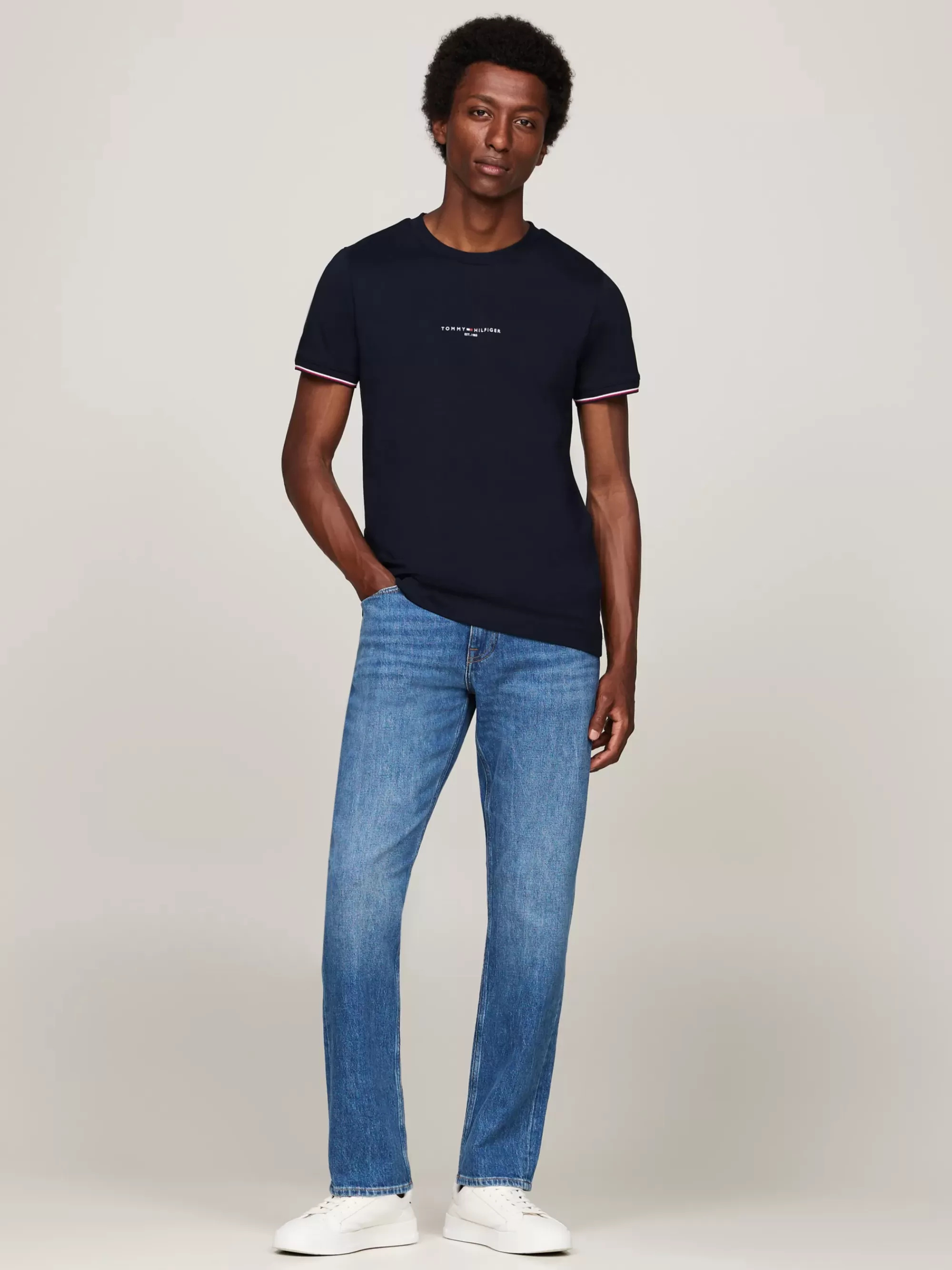T-Shirts*Tommy Hilfiger Slim Fit T-shirt Met Signature-randen DESERT SKY