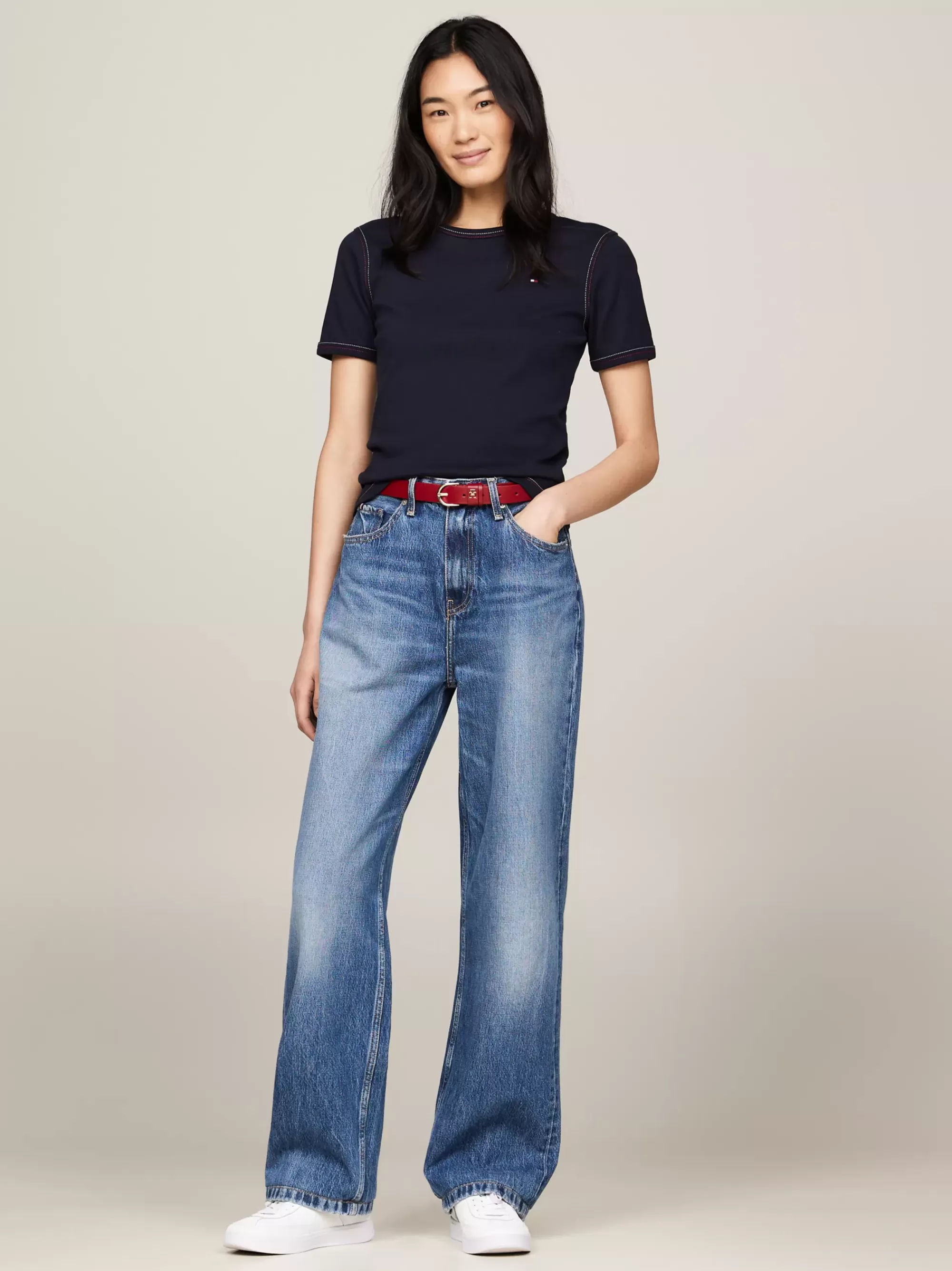 T-Shirts*Tommy Hilfiger Slim Fit T-shirt Met Signature-stiksel DESERT SKY