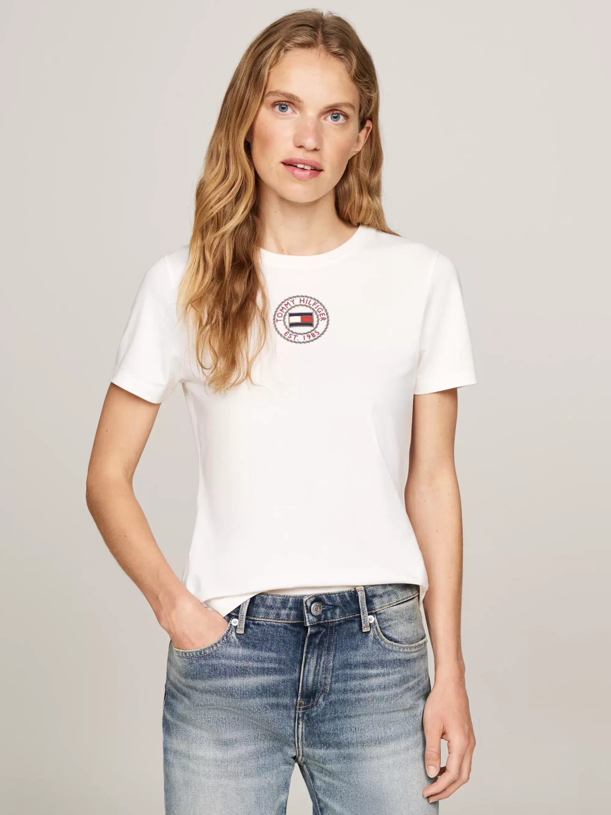 T-Shirts*Tommy Hilfiger Slim Fit T-shirt Met Stempellogo ANCIENT WHITE