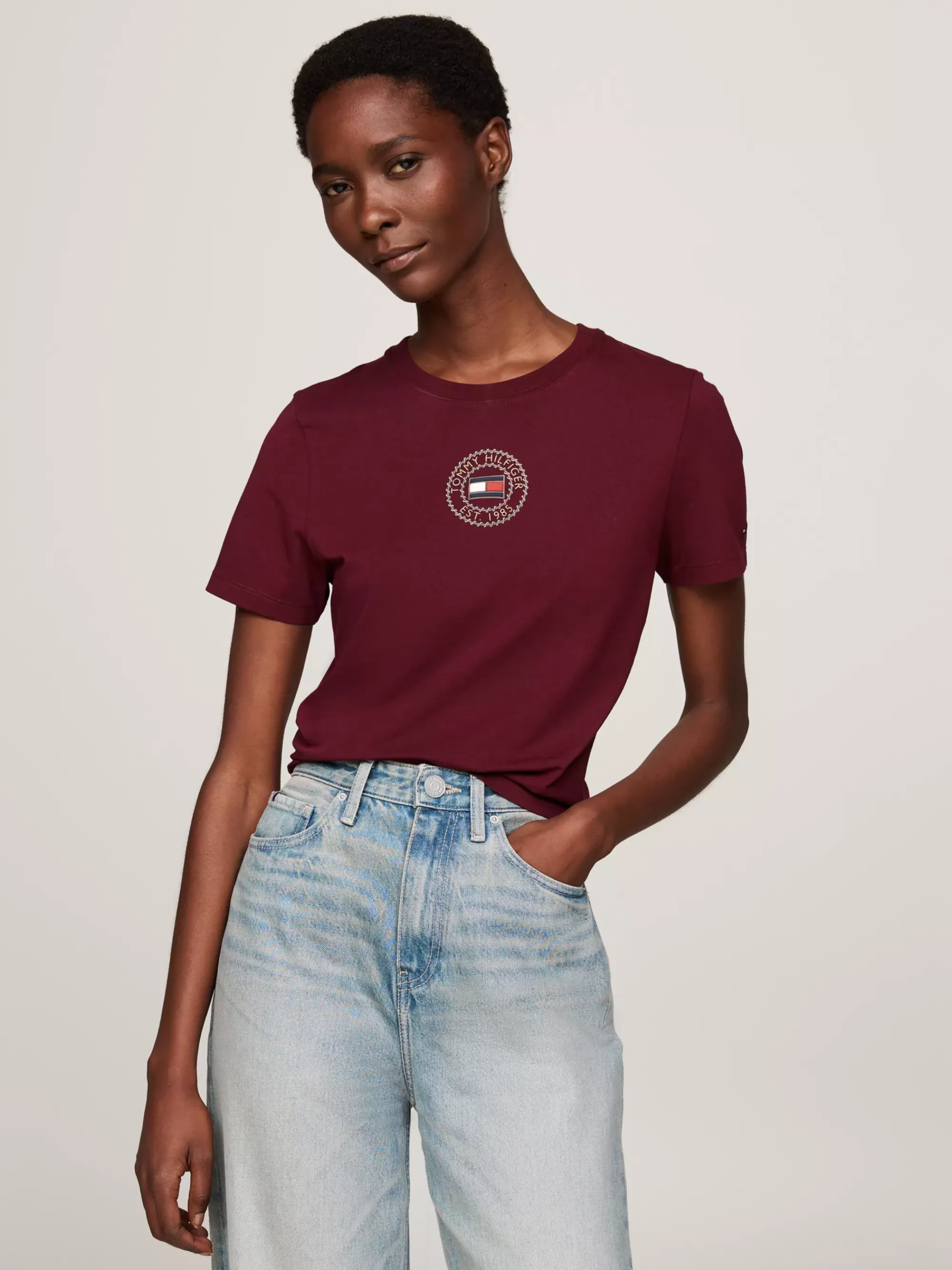 T-Shirts*Tommy Hilfiger Slim Fit T-shirt Met Stempellogo DEEP ROUGE