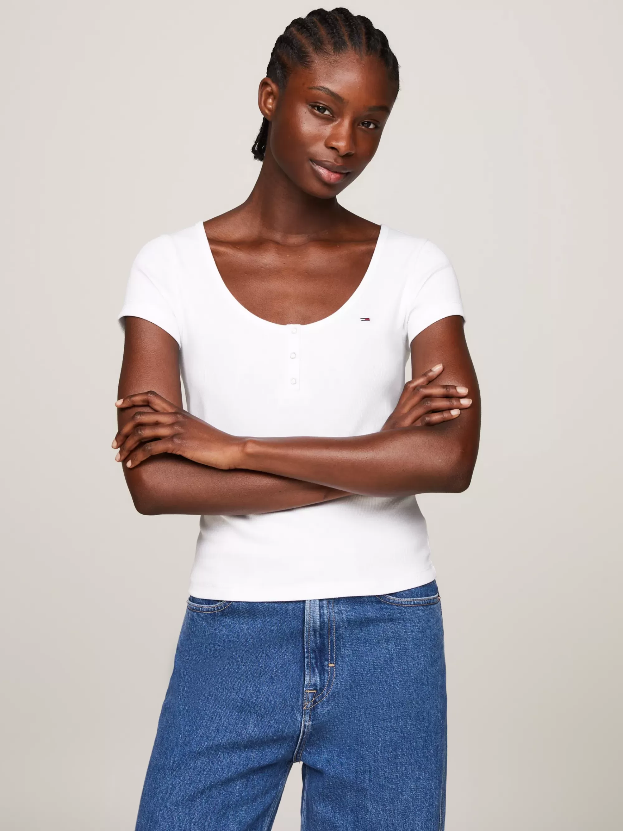 T-Shirts*Tommy Hilfiger Slim Fit T-shirt Met Verlaagde Henley-halslijn WHITE