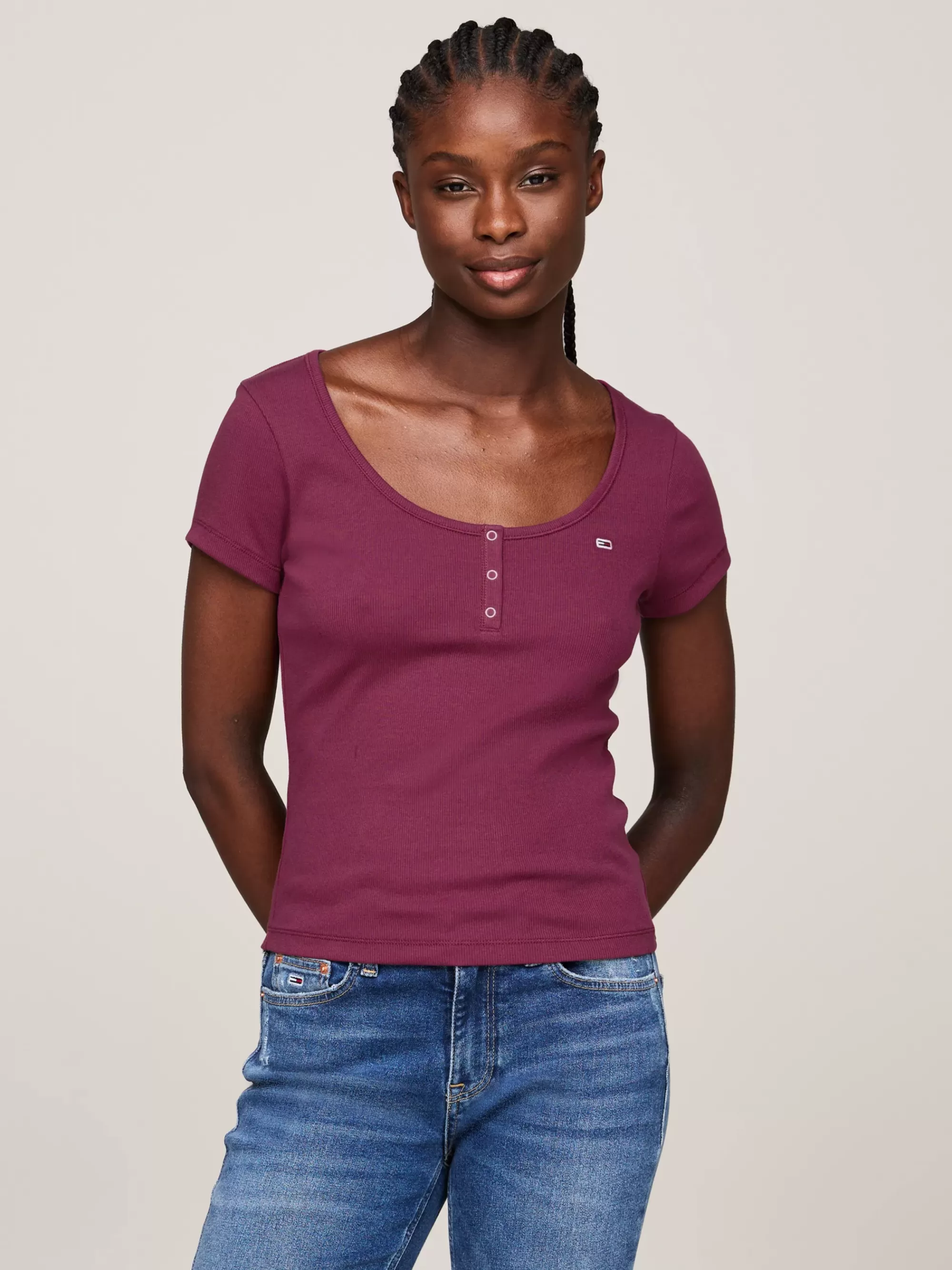 T-Shirts*Tommy Hilfiger Slim Fit T-shirt Met Verlaagde Henley-halslijn VALLEY GRAPE