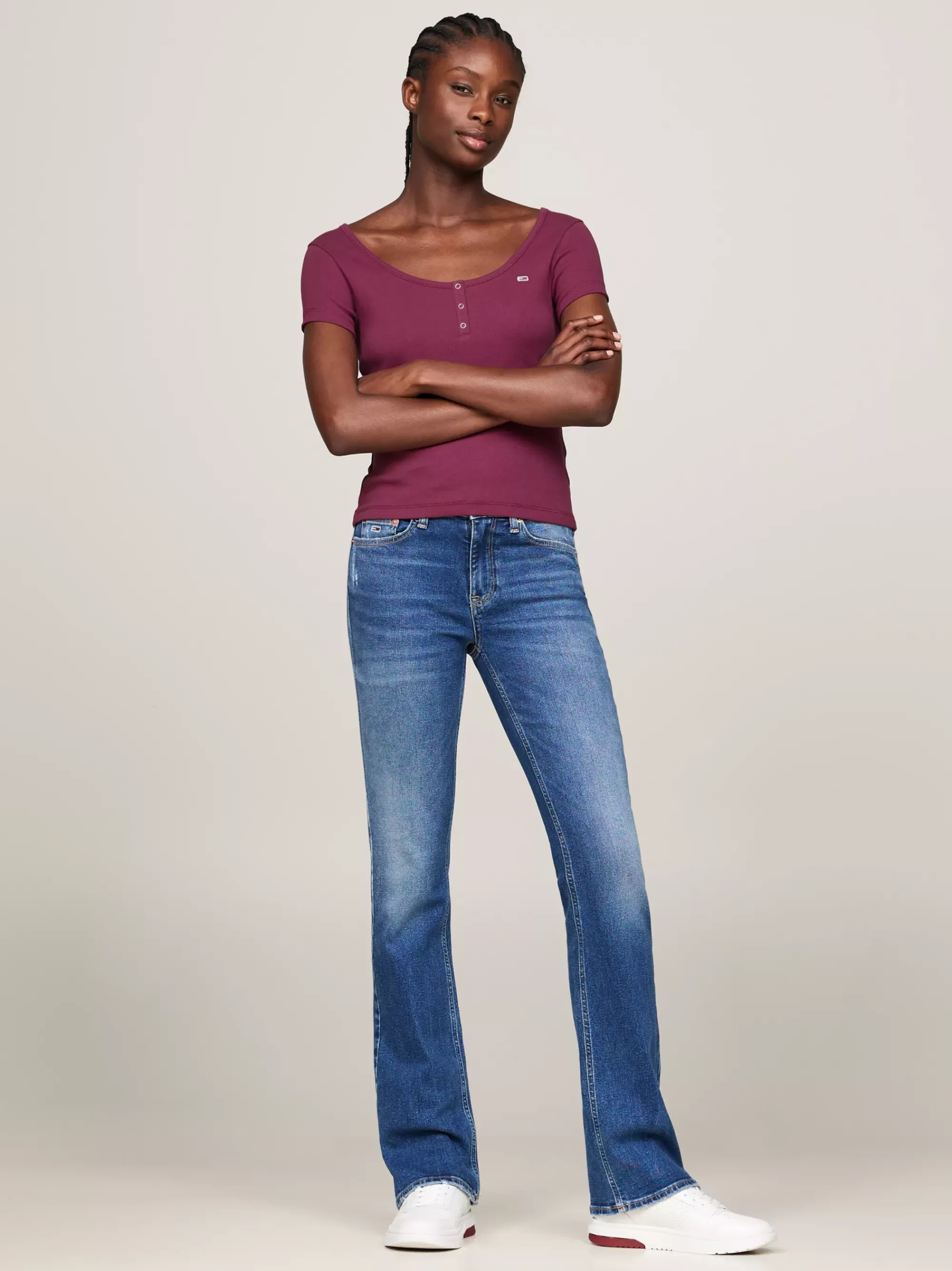 T-Shirts*Tommy Hilfiger Slim Fit T-shirt Met Verlaagde Henley-halslijn VALLEY GRAPE
