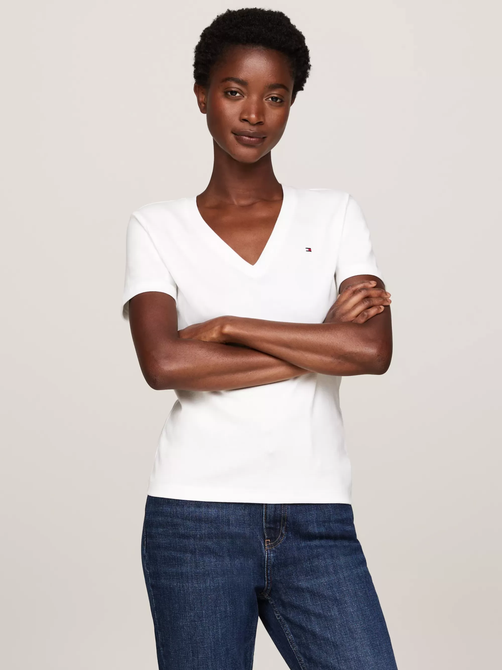T-Shirts*Tommy Hilfiger Slim Fit T-shirt Met V-hals NOS ECRU
