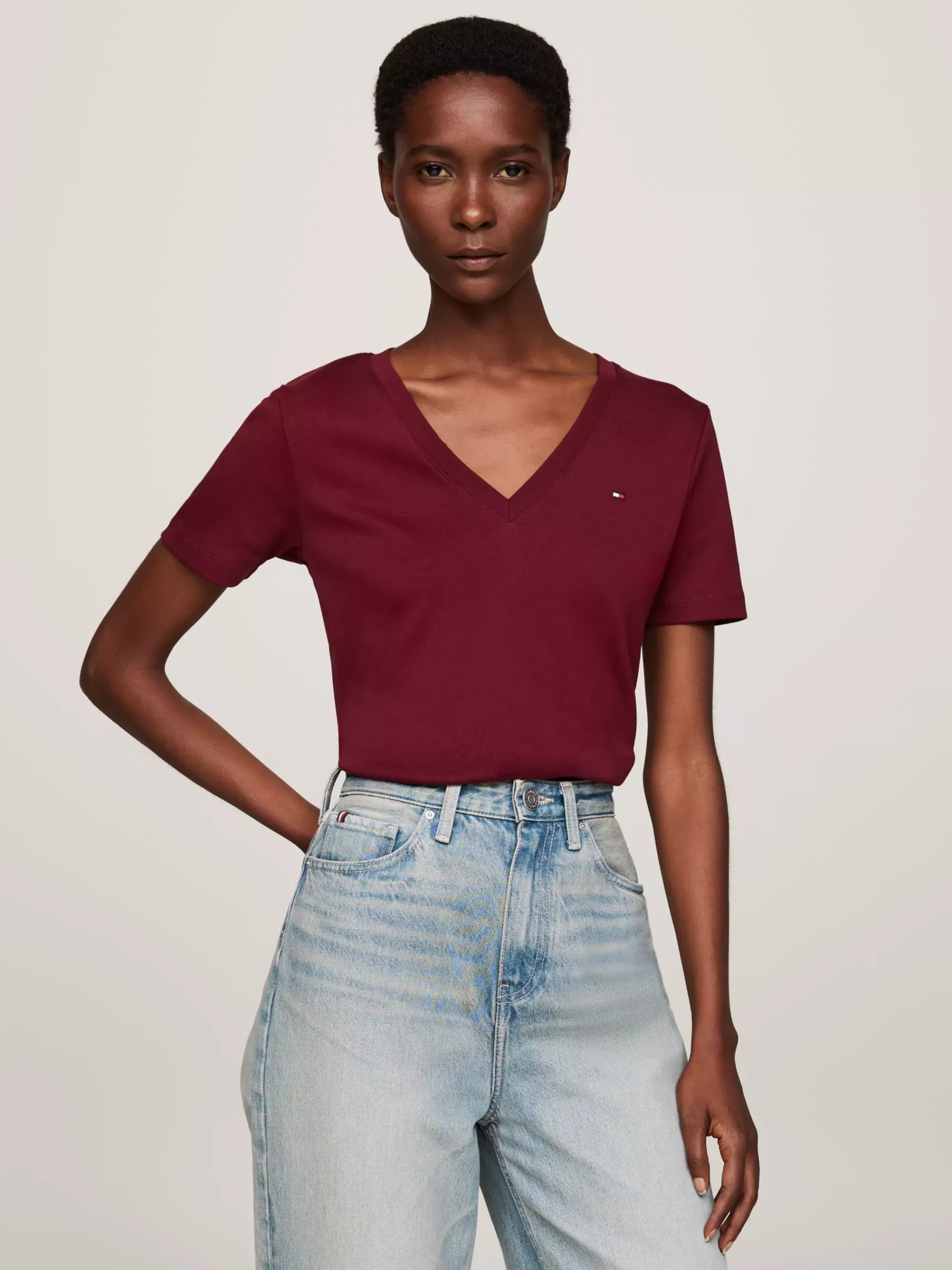 T-Shirts*Tommy Hilfiger Slim Fit T-shirt Met V-hals DEEP ROUGE