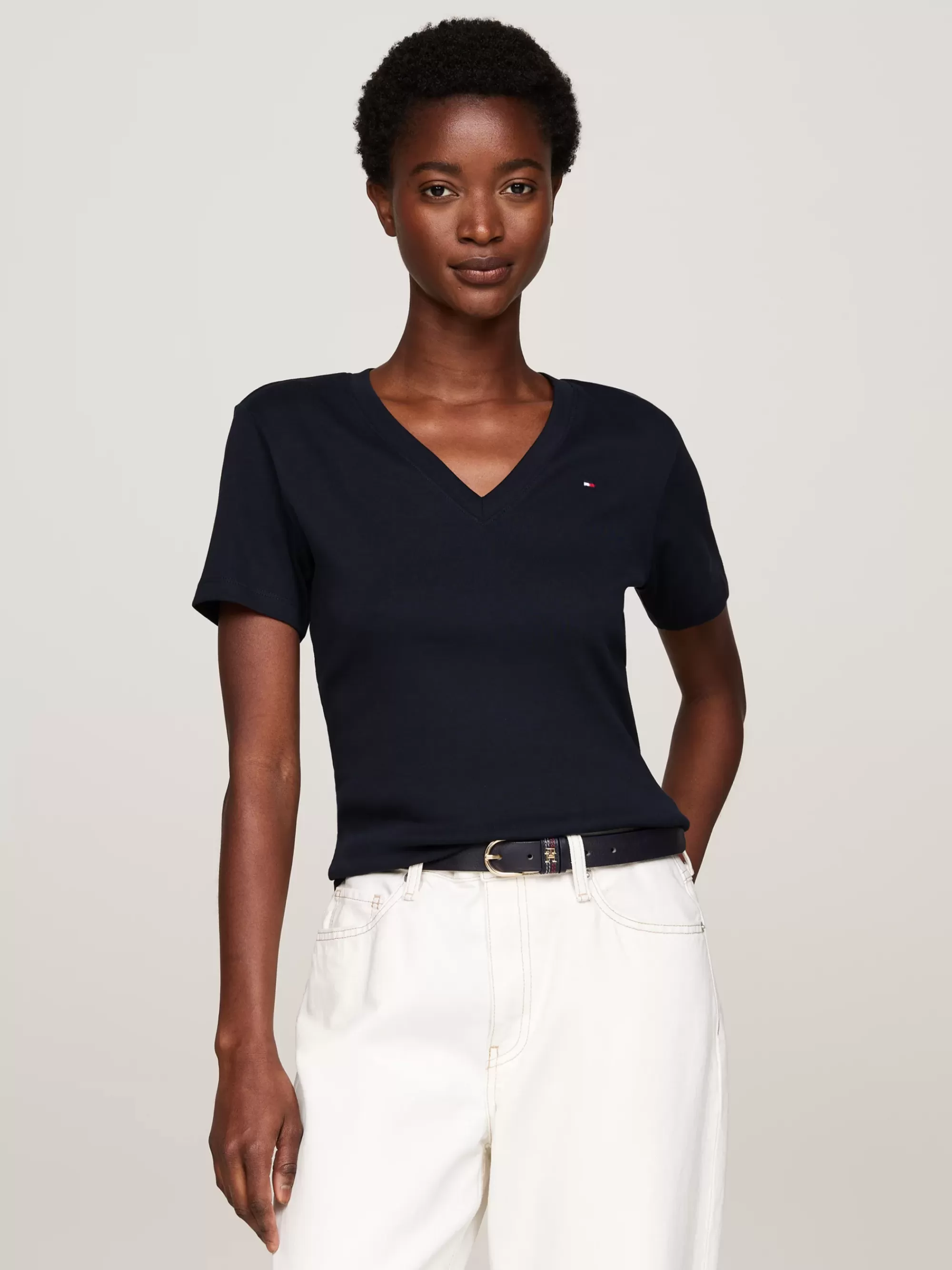 T-Shirts*Tommy Hilfiger Slim Fit T-shirt Met V-hals NOS DESERT SKY