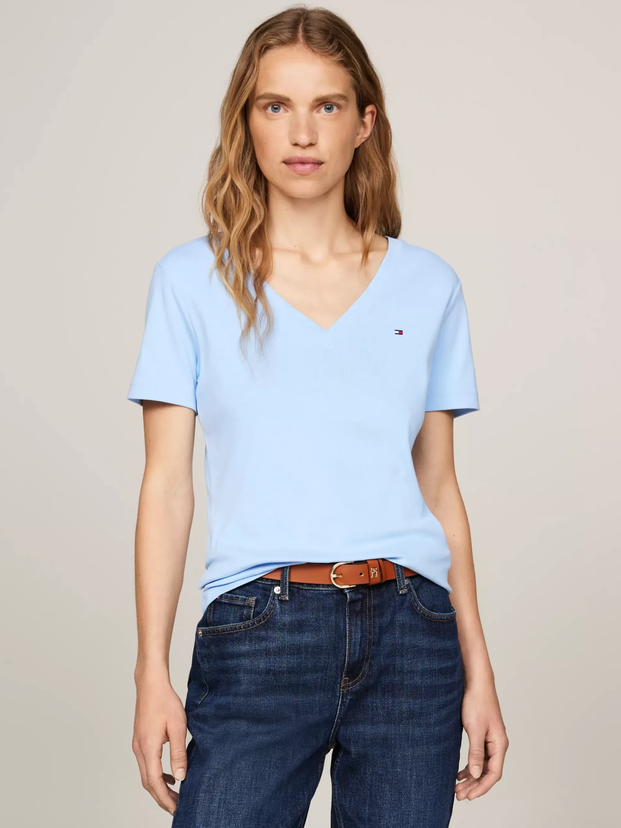 T-Shirts*Tommy Hilfiger Slim Fit T-shirt Met V-hals VESSEL BLUE
