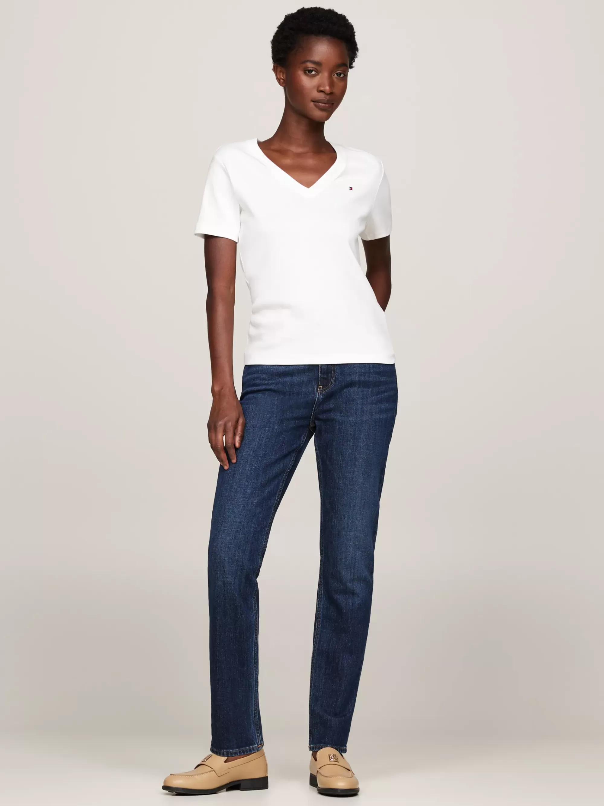 T-Shirts*Tommy Hilfiger Slim Fit T-shirt Met V-hals NOS ECRU