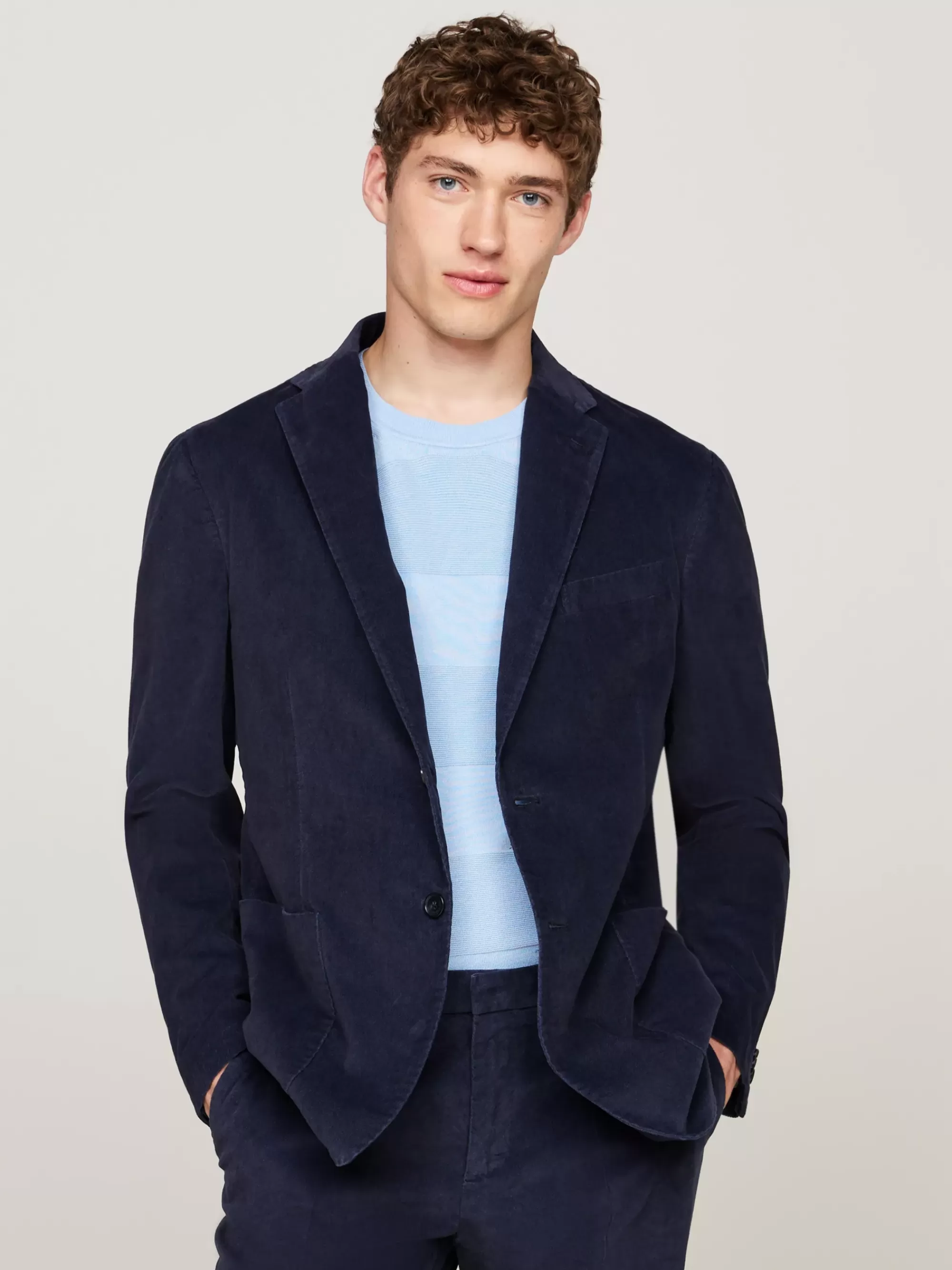 Pakken & Tailored*Tommy Hilfiger Slim Fit Tweedelig Pak Van Gewassen Fluweel BLUE