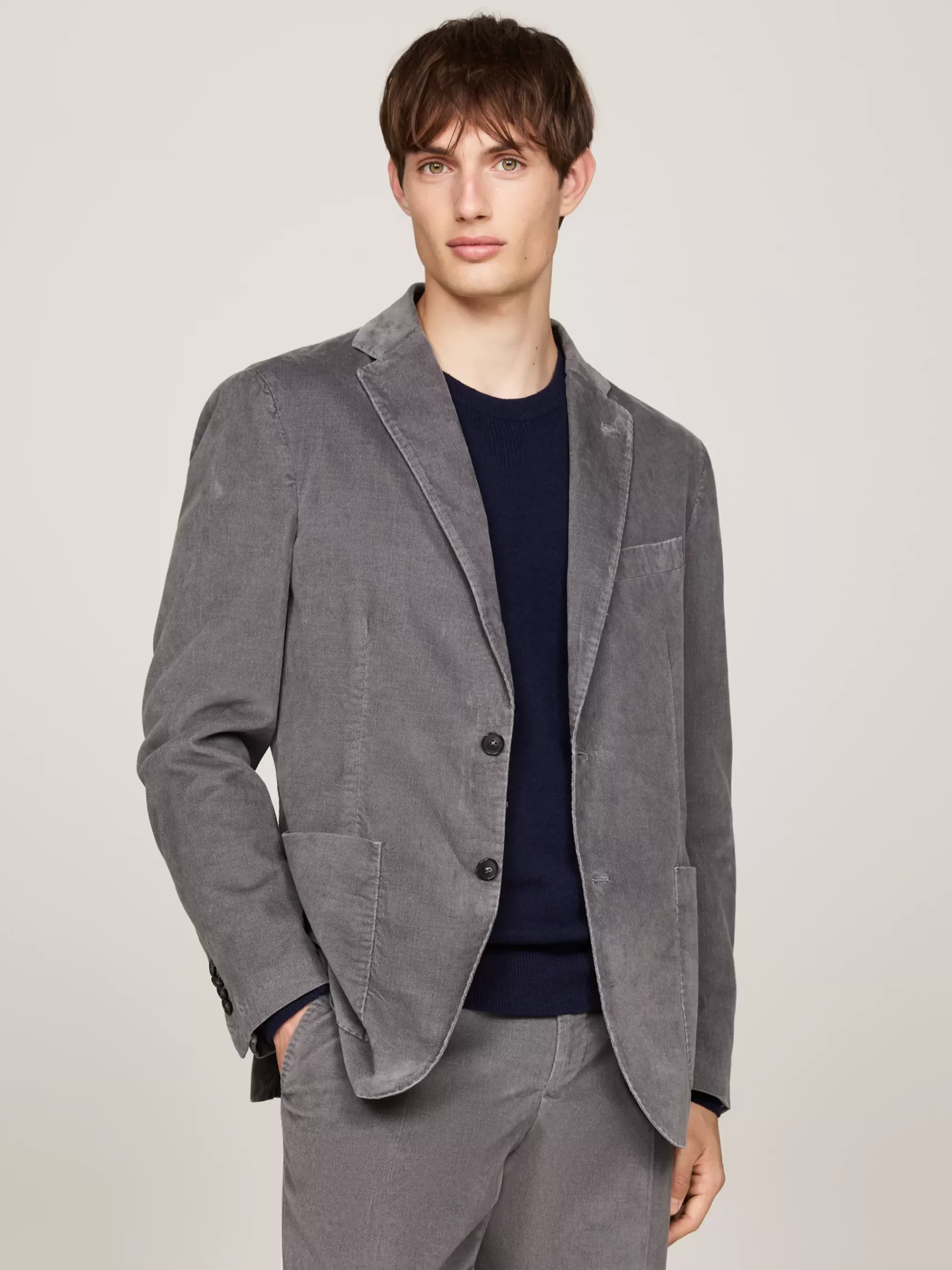 Pakken & Tailored*Tommy Hilfiger Slim Fit Tweedelig Pak Van Gewassen Fluweel GREY