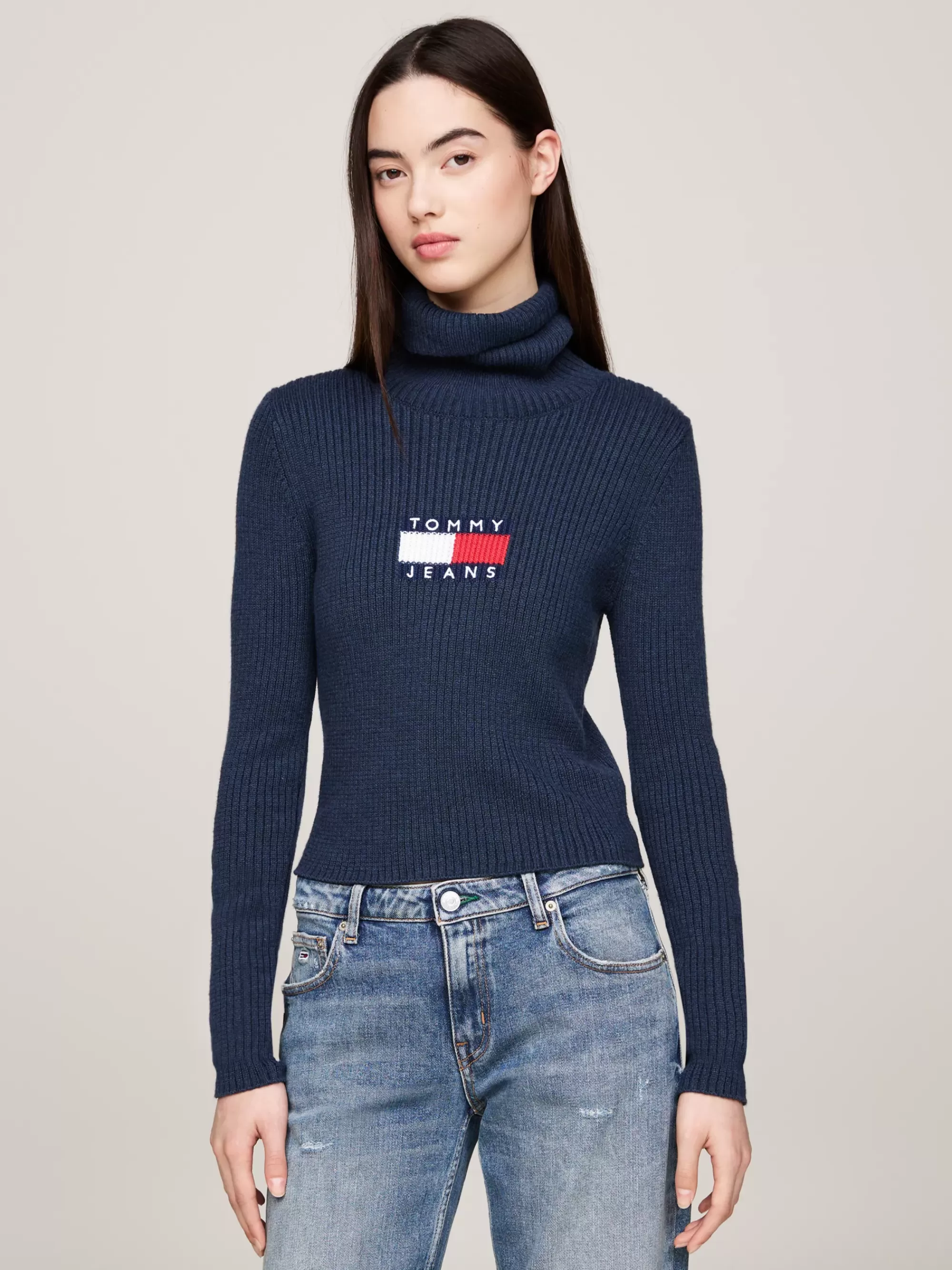 Coltruien | Truien*Tommy Hilfiger Slim Fit Wolmix Trui Met Col DARK NIGHT NAVY MELANGE