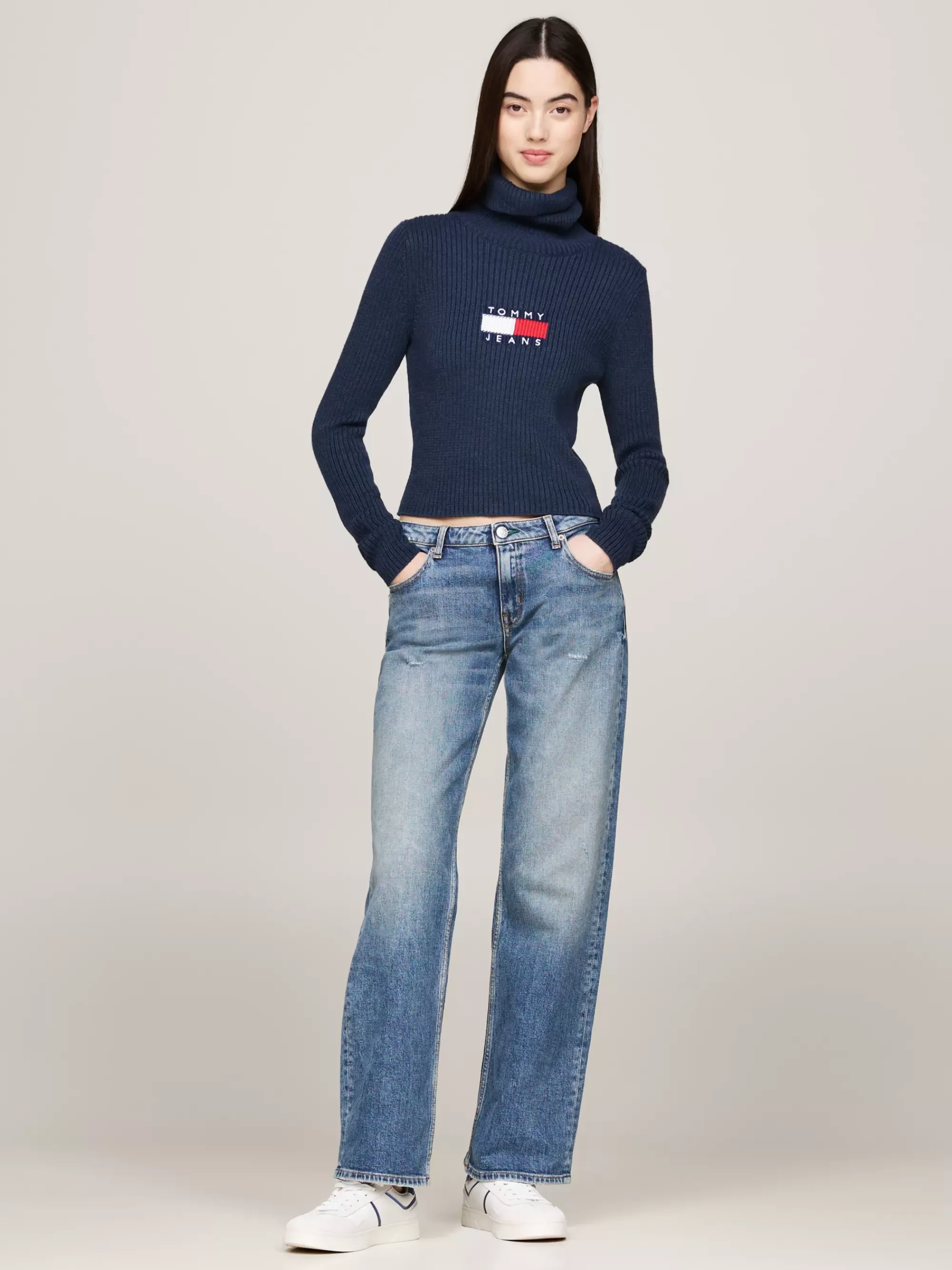 Coltruien | Truien*Tommy Hilfiger Slim Fit Wolmix Trui Met Col DARK NIGHT NAVY MELANGE