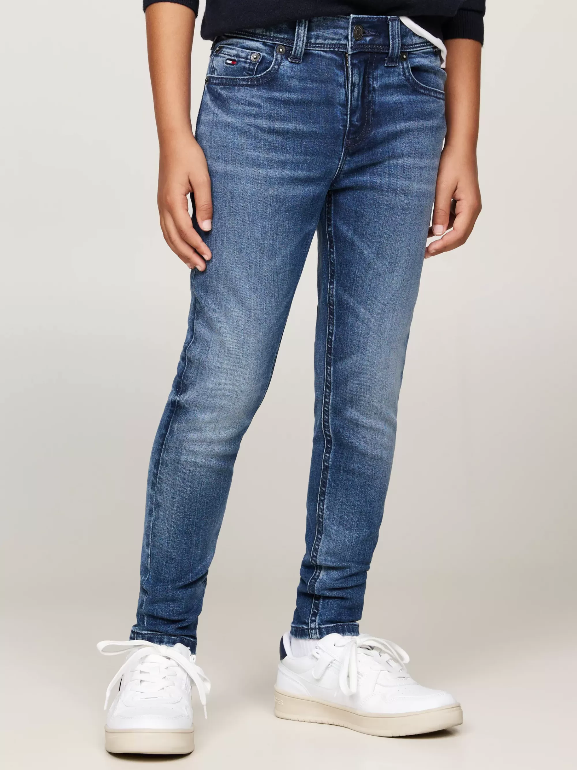 Jeans*Tommy Hilfiger Slim Jeans Met Fading En Donkere Wassing MIDBLUE