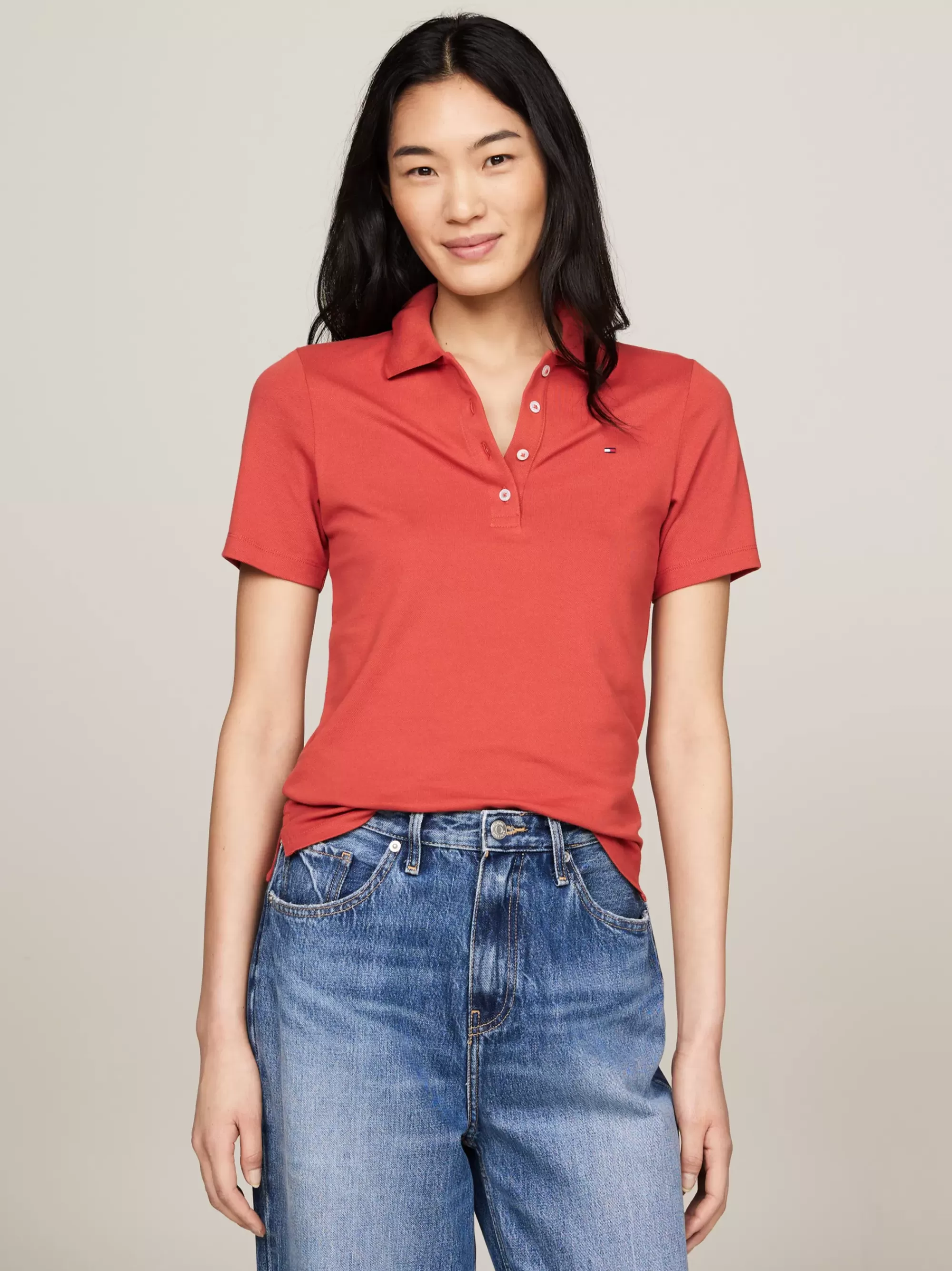 Polo's*Tommy Hilfiger Slim Polo Met Geborduurde Vlag TERRA RED