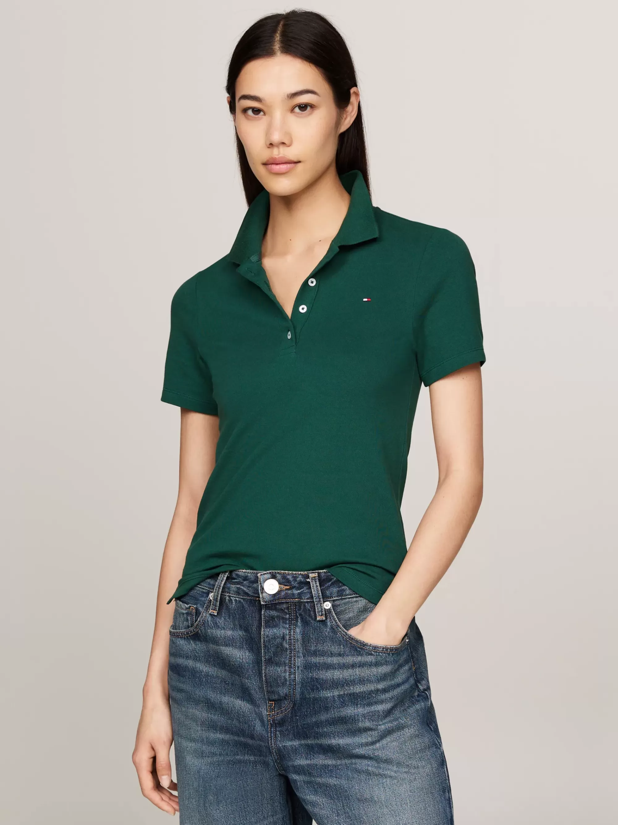 Polo's*Tommy Hilfiger Slim Polo Met Geborduurde Vlag ORNAMENTAL GREEN