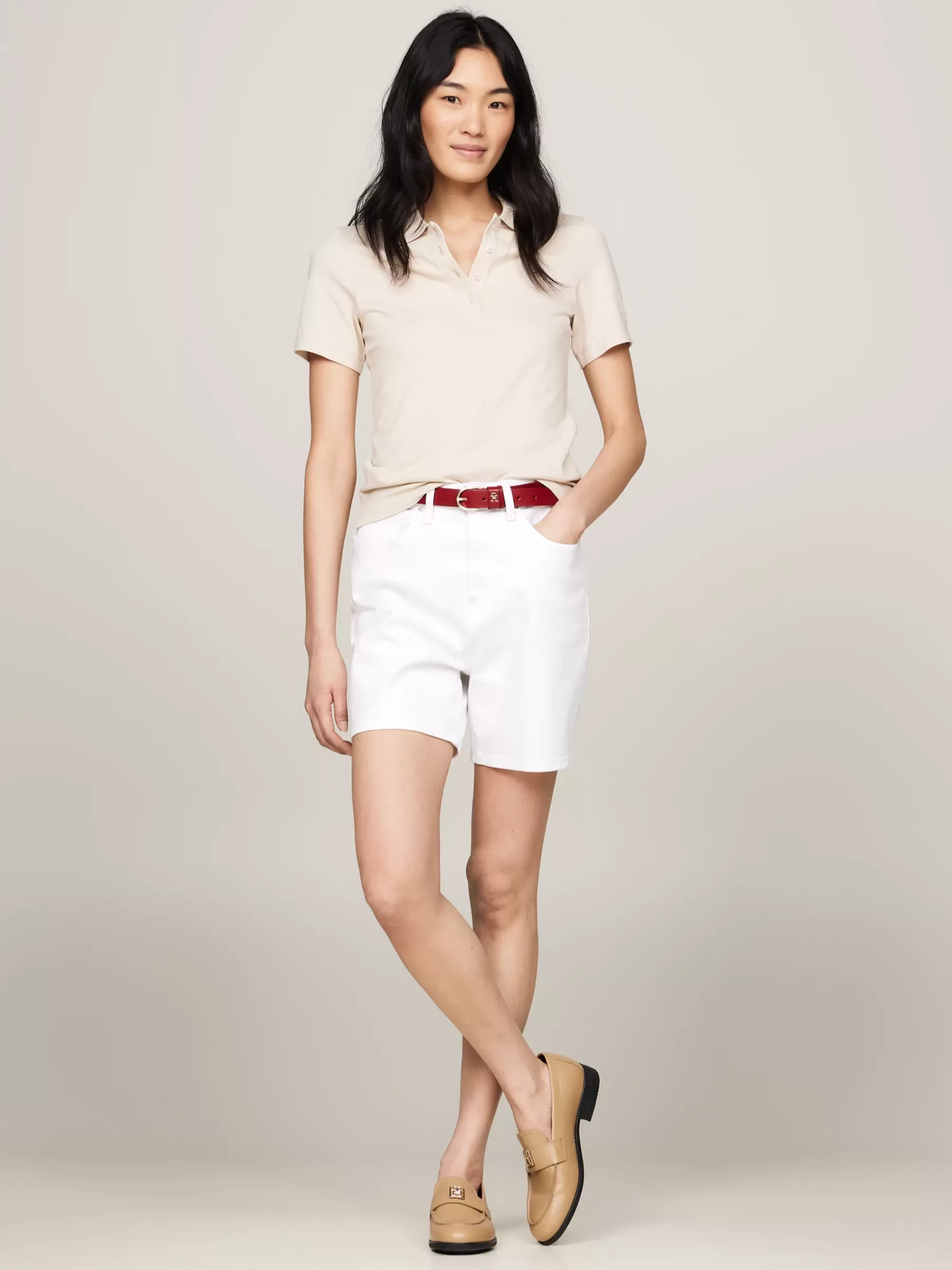Polo's*Tommy Hilfiger Slim Polo Met Geborduurde Vlag CLASSIC BEIGE