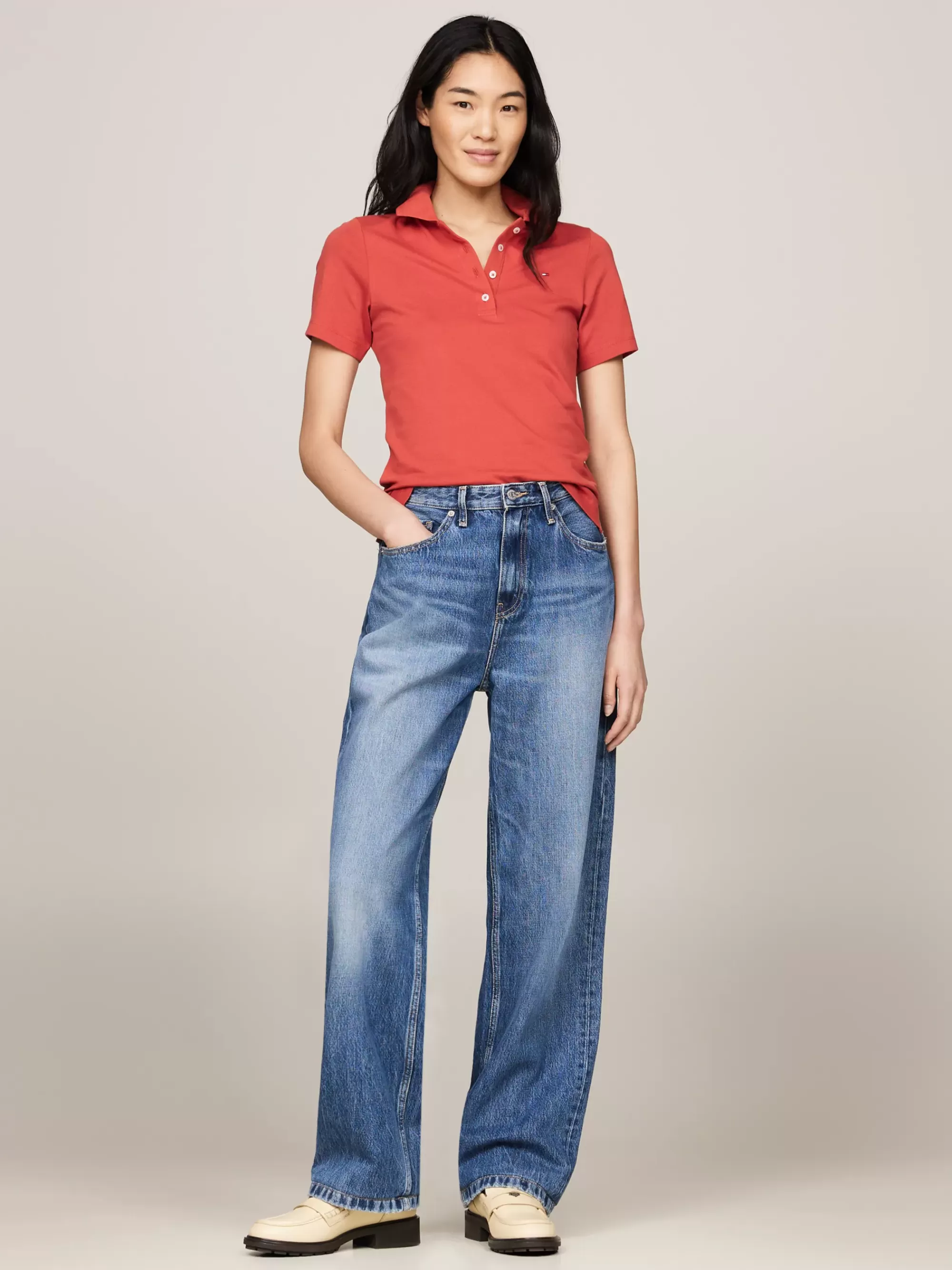 Polo's*Tommy Hilfiger Slim Polo Met Geborduurde Vlag TERRA RED