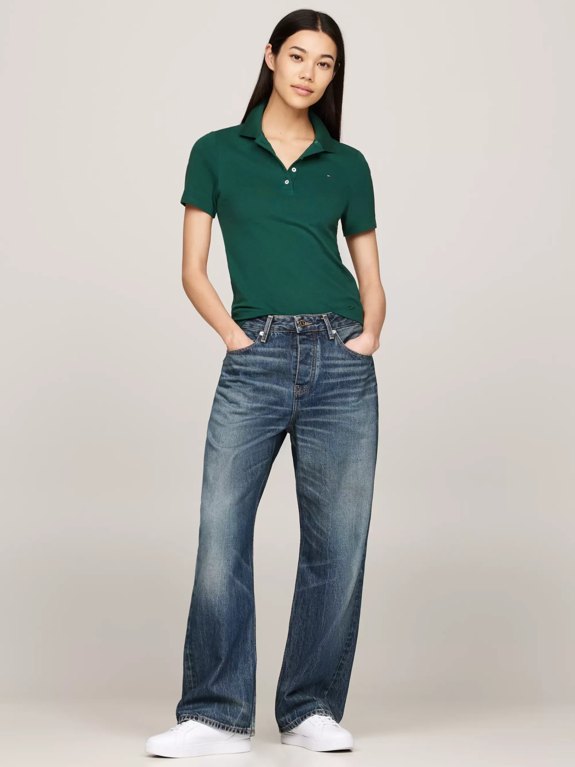 Polo's*Tommy Hilfiger Slim Polo Met Geborduurde Vlag ORNAMENTAL GREEN