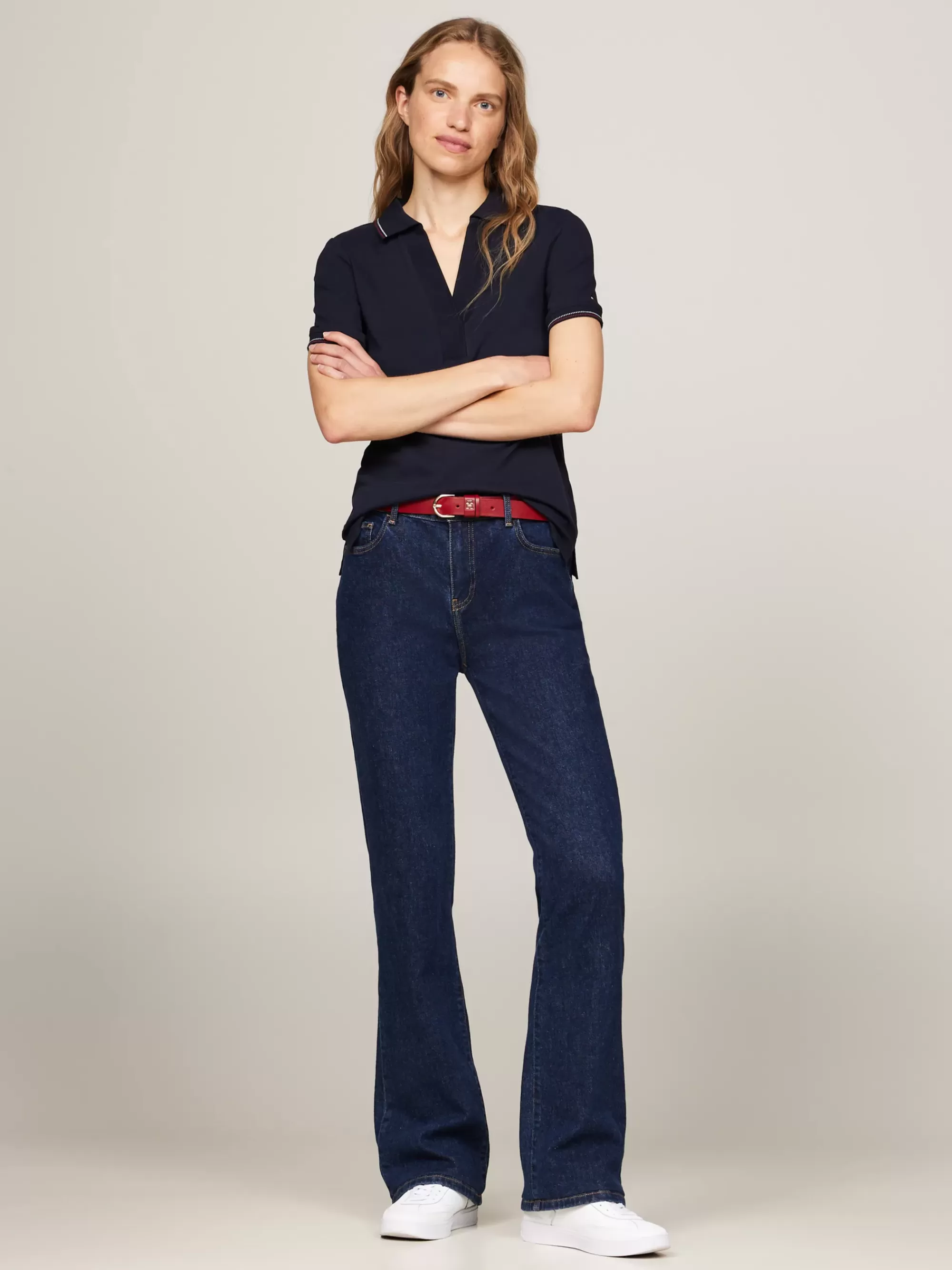 Polo's*Tommy Hilfiger Slim Polo Met Open Placket En Contraststreep DESERT SKY