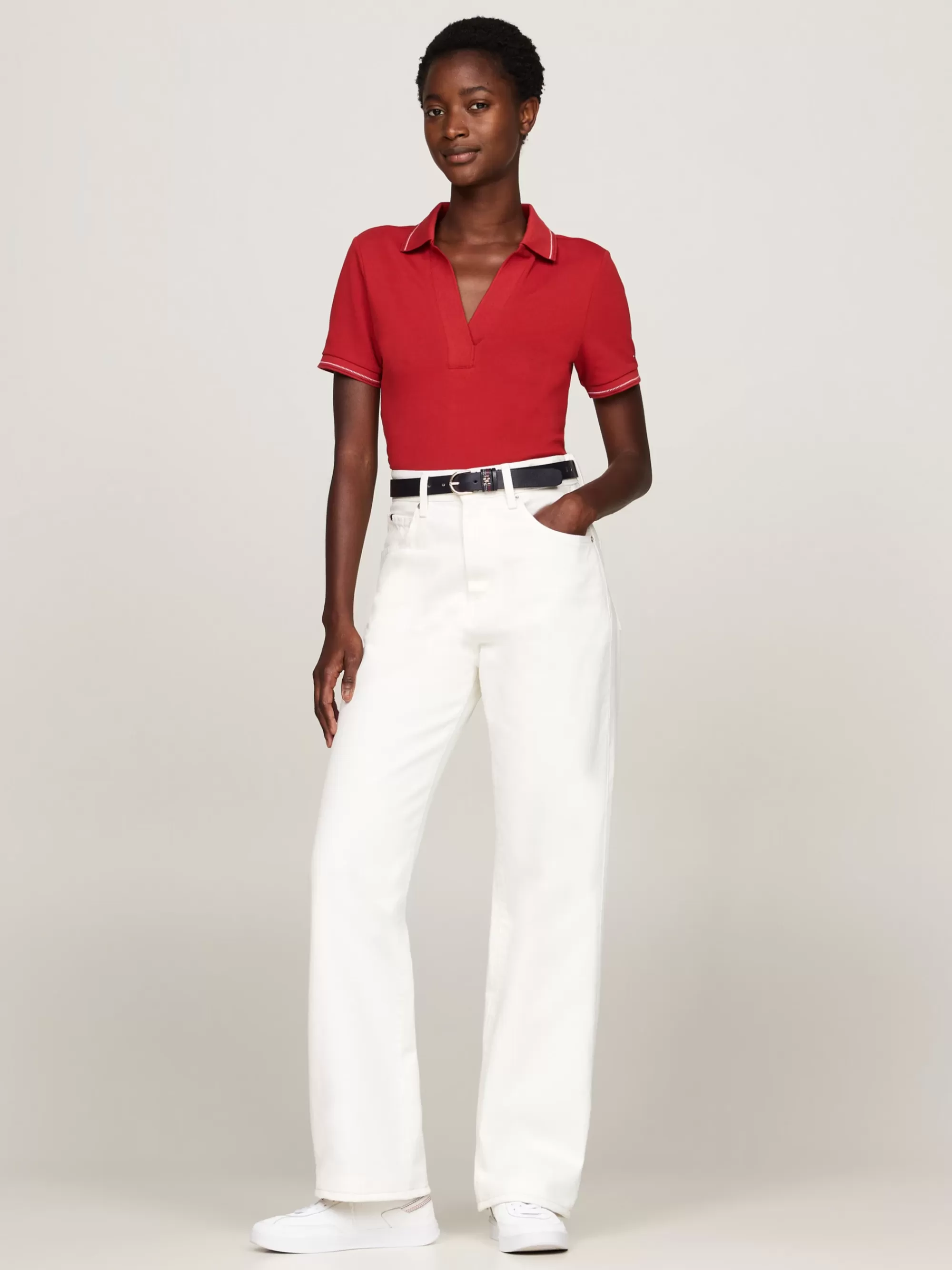 Polo's*Tommy Hilfiger Slim Polo Met Open Placket En Contraststreep DARK MAGMA