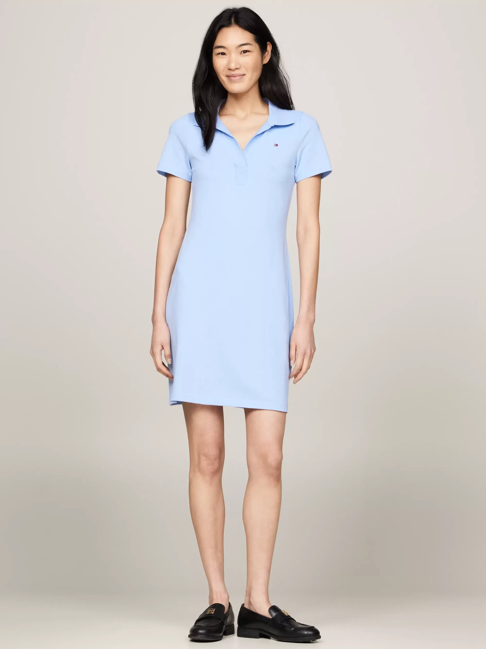 Jurken*Tommy Hilfiger Slim Polojurk Met Open V-hals VESSEL BLUE