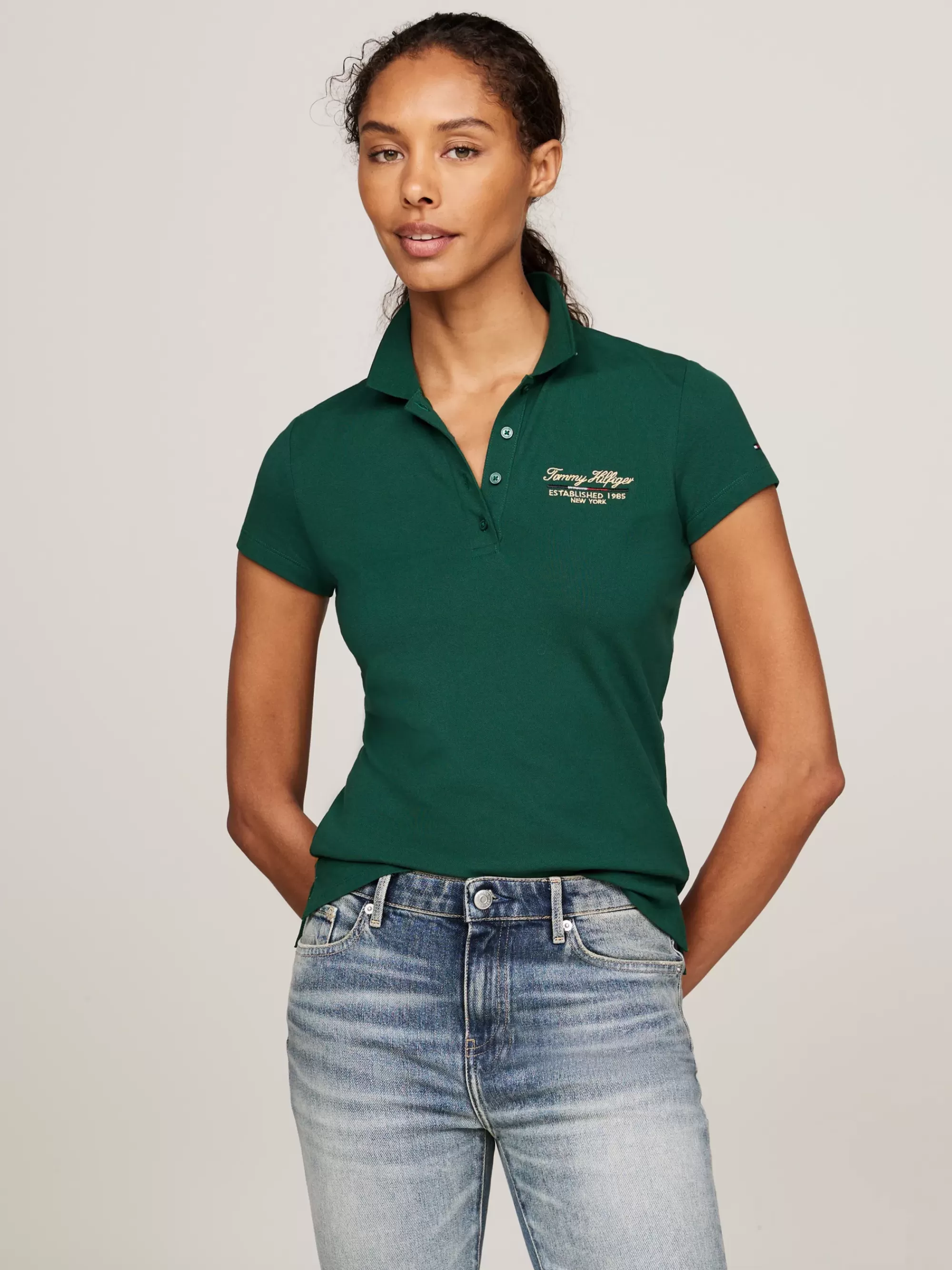 Polo's*Tommy Hilfiger Slim Poloshirt Met Scriptlogo ORNAMENTAL GREEN