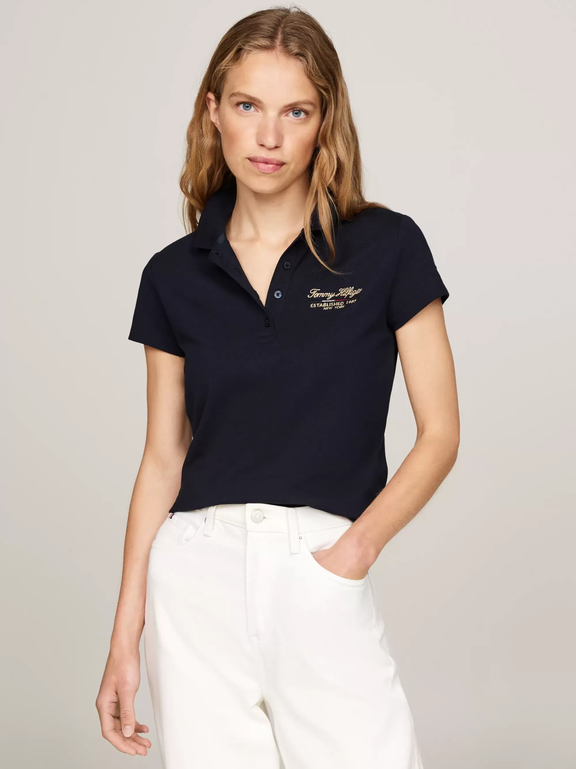 Polo's*Tommy Hilfiger Slim Poloshirt Met Scriptlogo DESERT SKY
