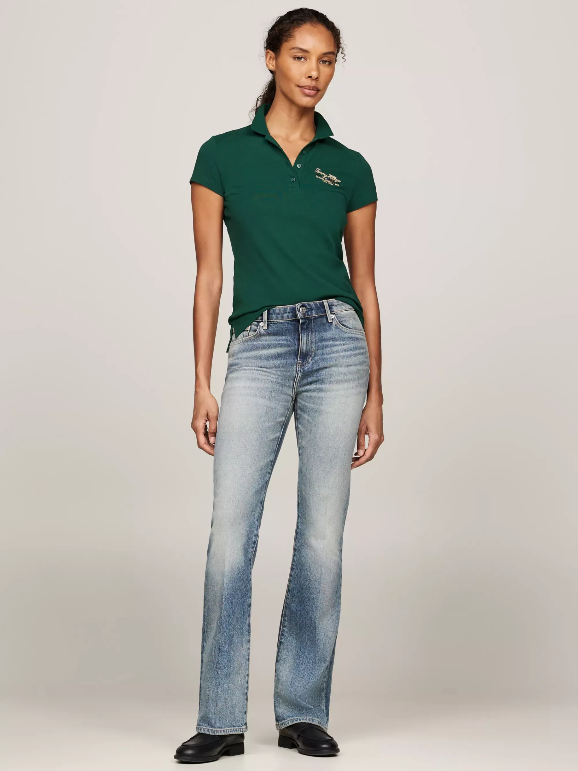 Polo's*Tommy Hilfiger Slim Poloshirt Met Scriptlogo ORNAMENTAL GREEN