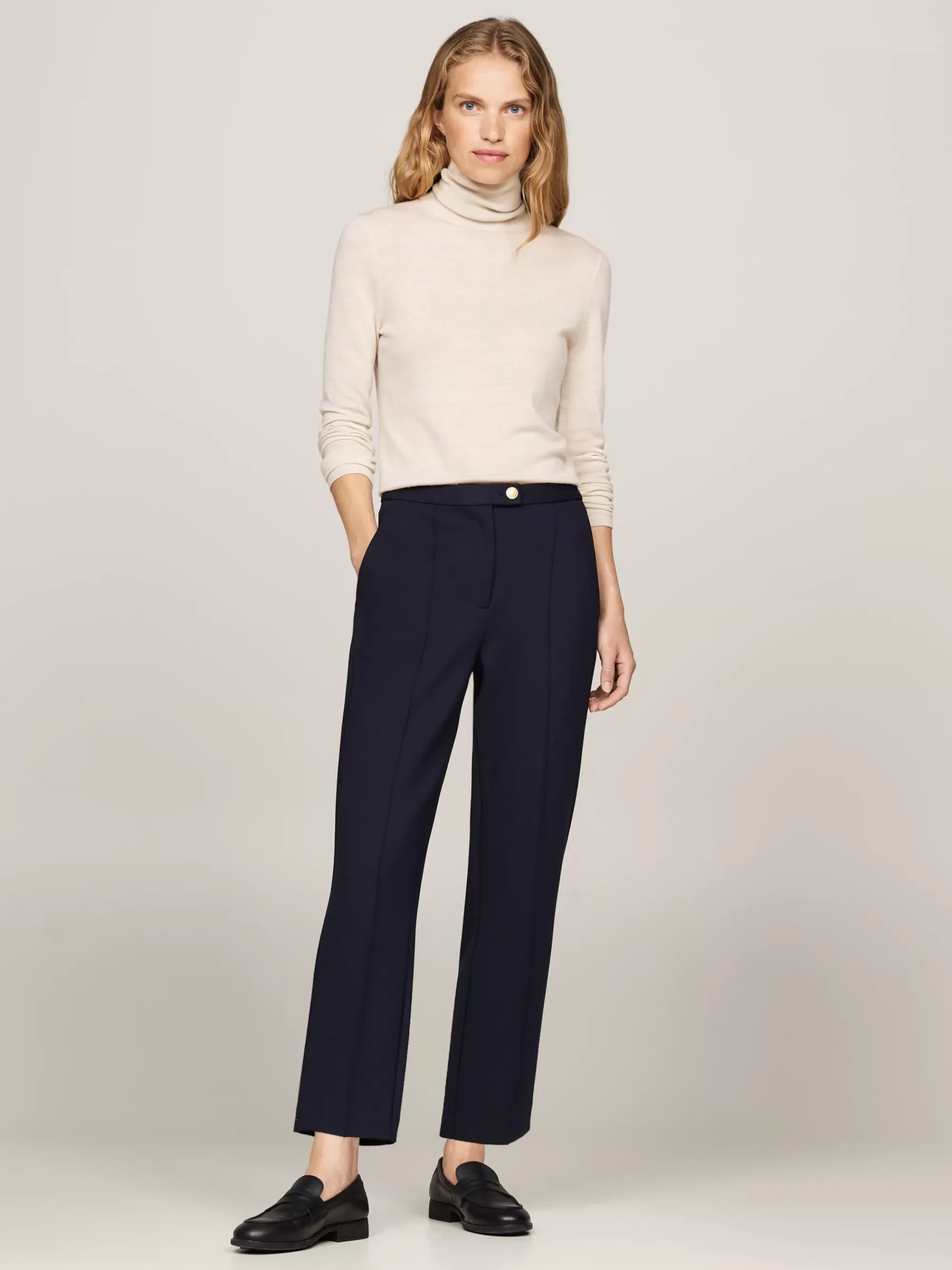 Broeken*Tommy Hilfiger Slim Straight Fit Broek Met Persvouwen DESERT SKY