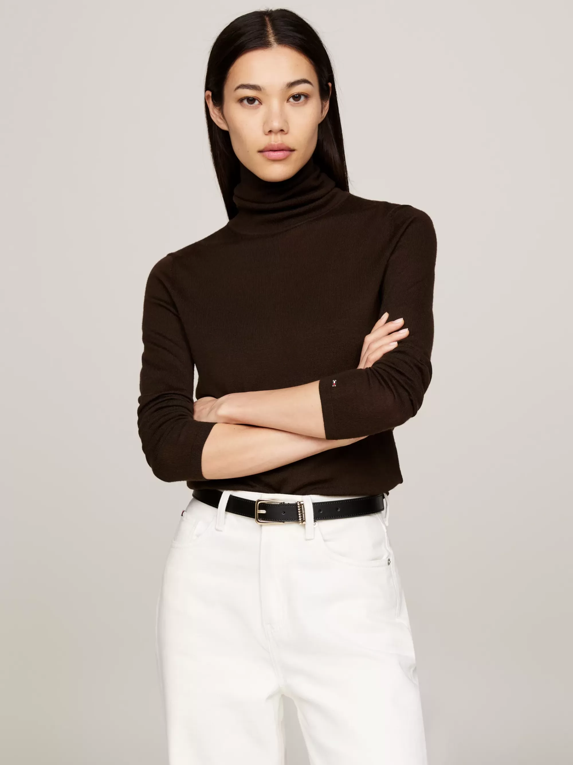 Coltruien | Truien*Tommy Hilfiger Slim Trui Van Zuivere Wol Met Col DARK COFFEE