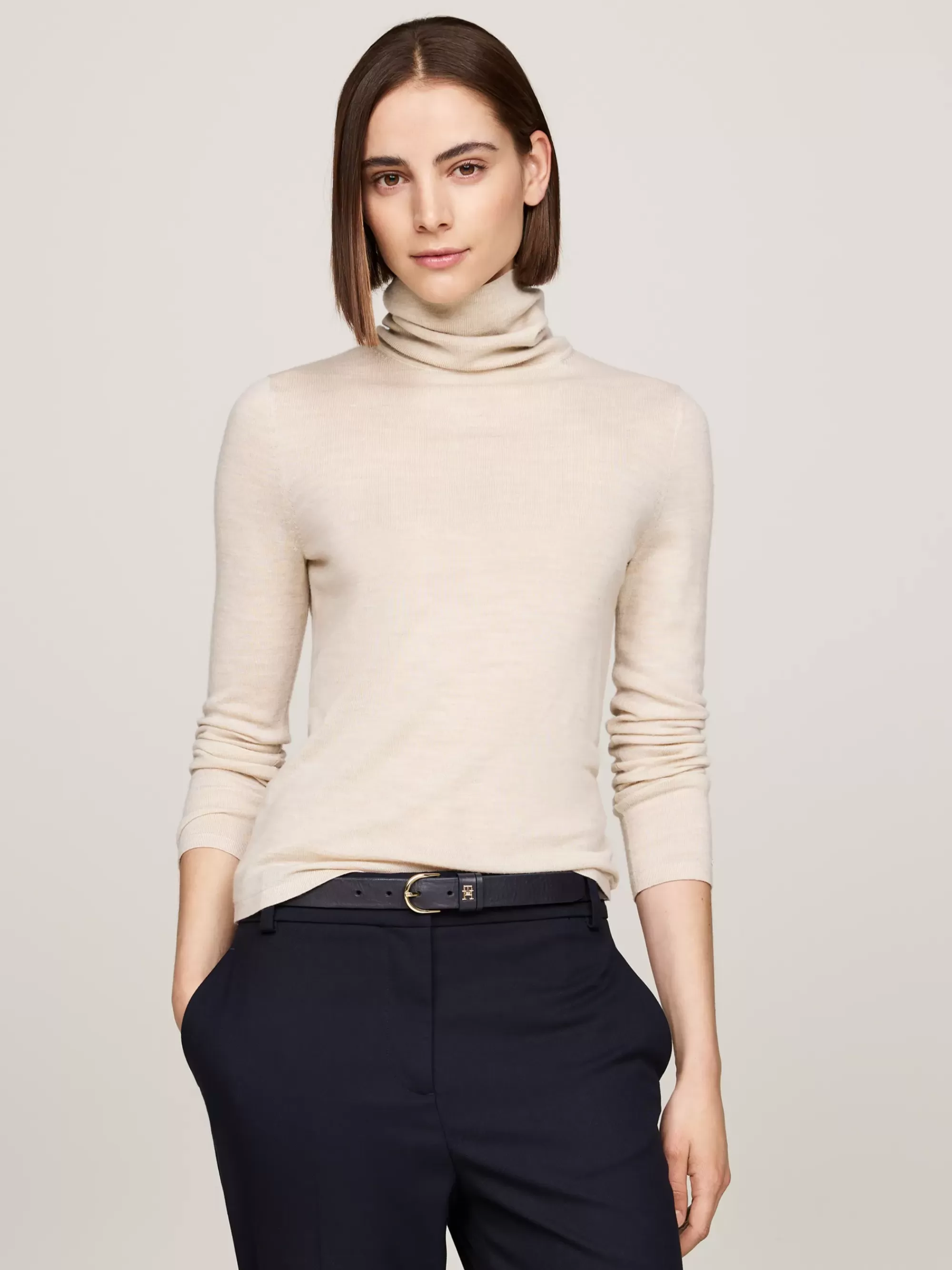 Coltruien | Truien*Tommy Hilfiger Slim Trui Van Zuivere Wol Met Col CLASSIC BEIGE HEATHER