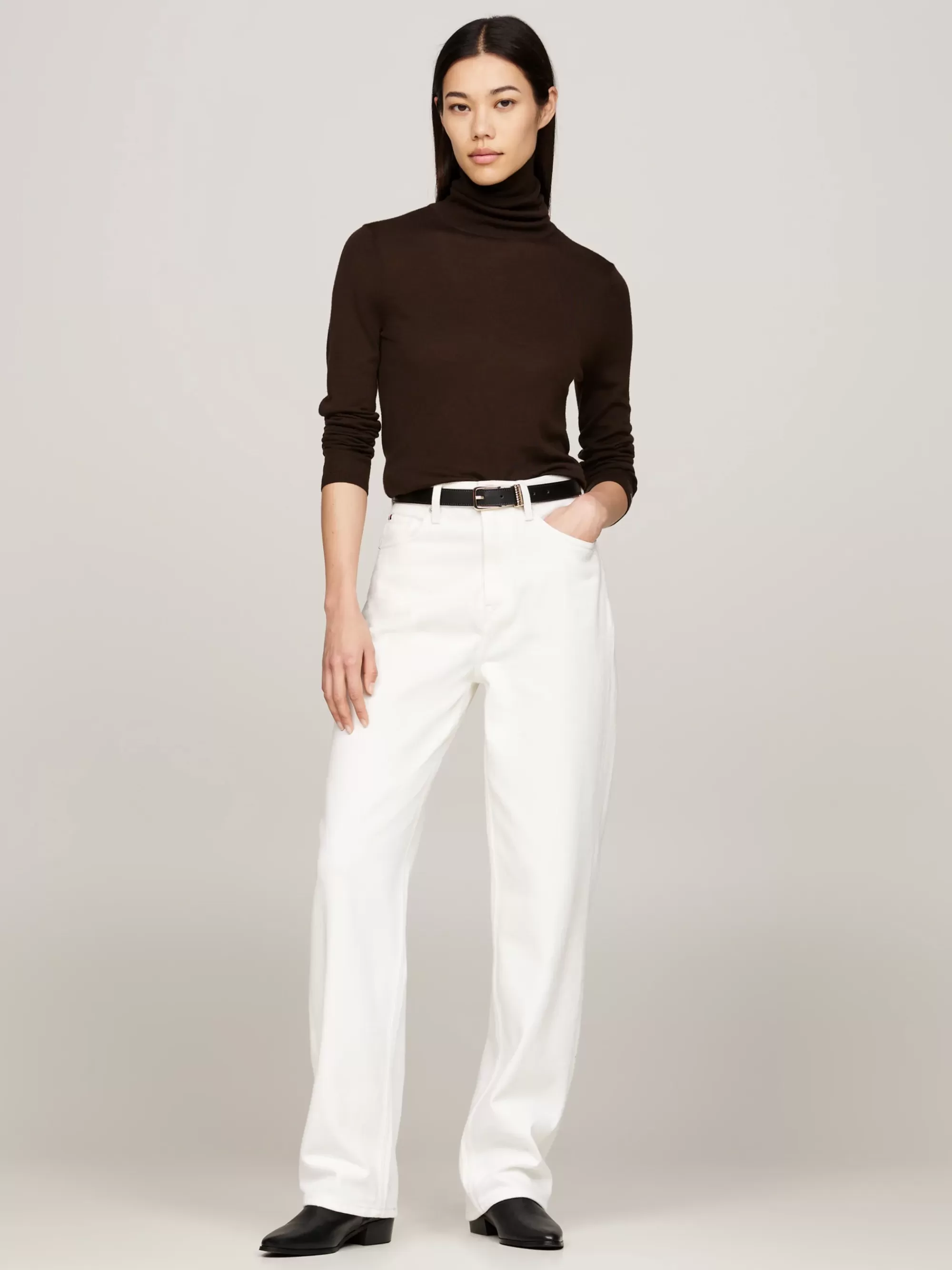 Coltruien | Truien*Tommy Hilfiger Slim Trui Van Zuivere Wol Met Col DARK COFFEE